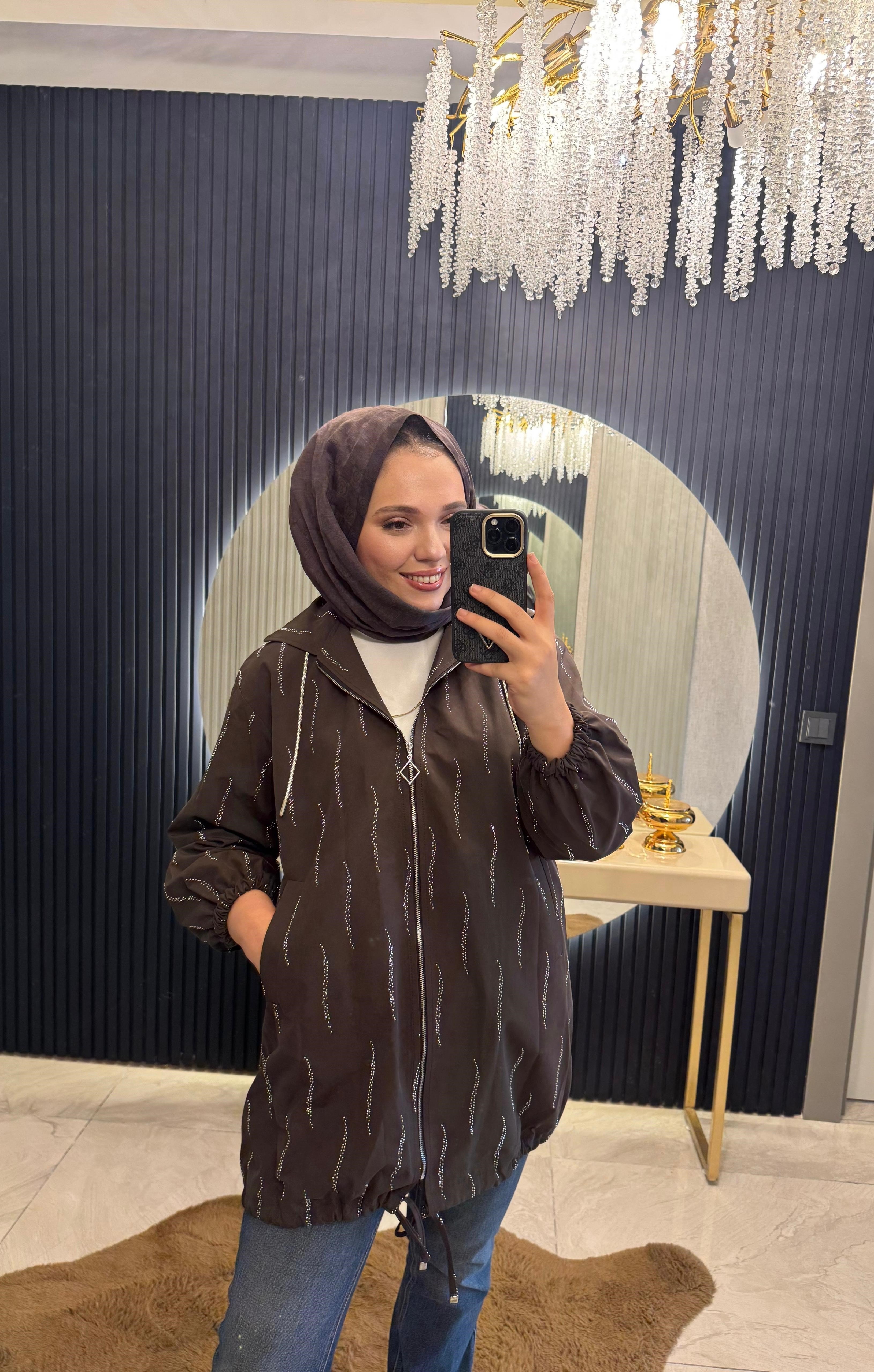 Kapşonlu Trench Acı Kahve