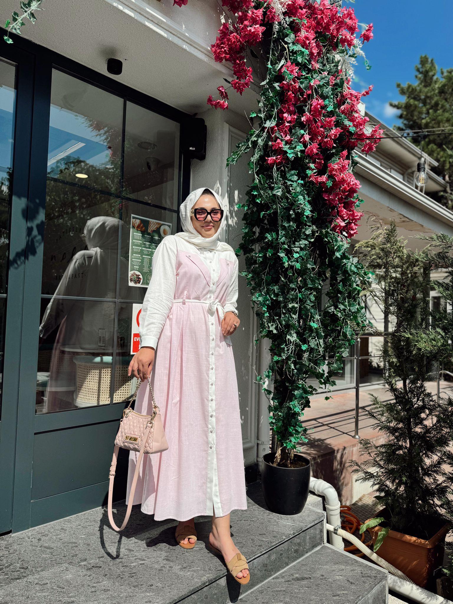 Keten Elbise Pembe