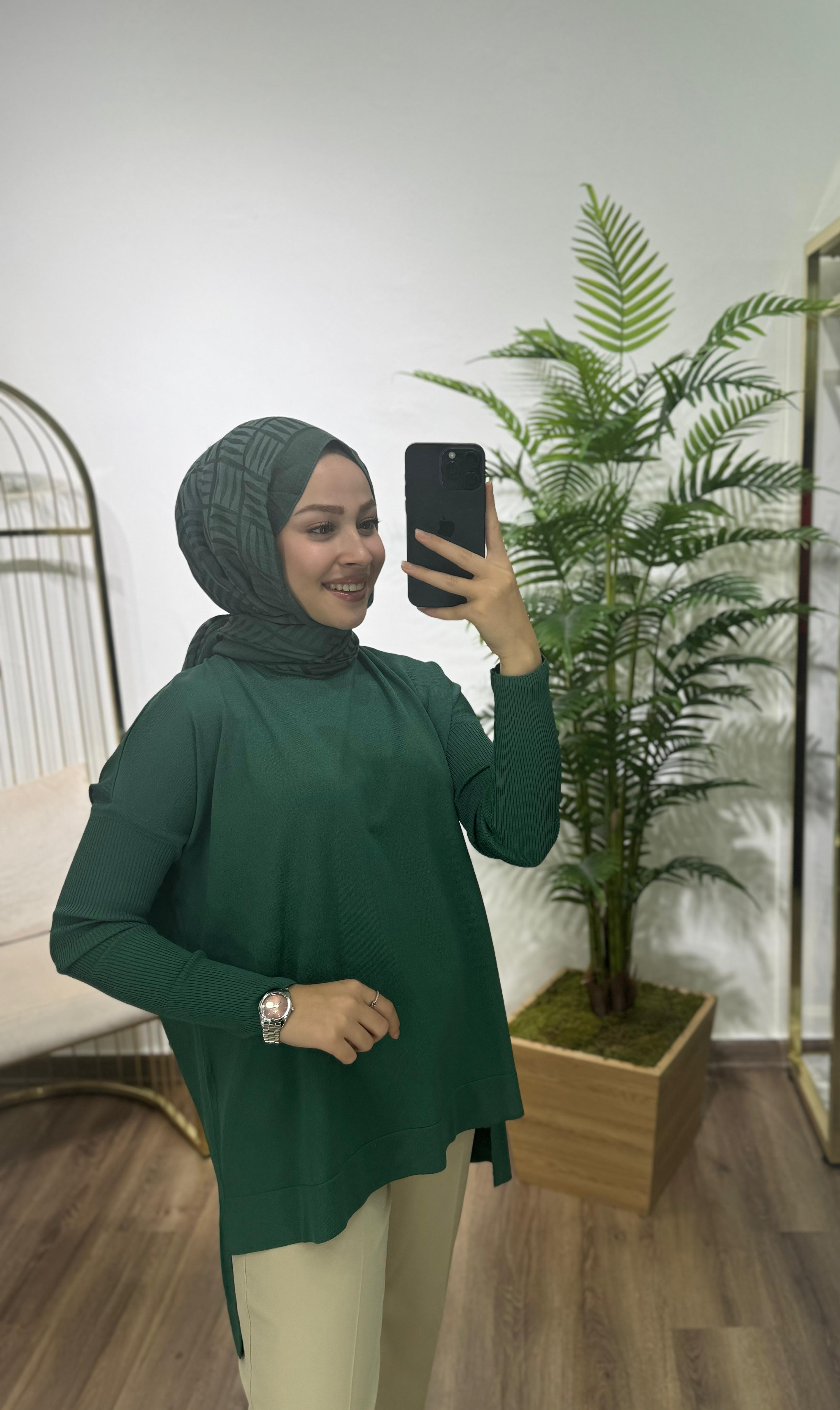 Kol Ribanalı Triko Tunik Yeşil