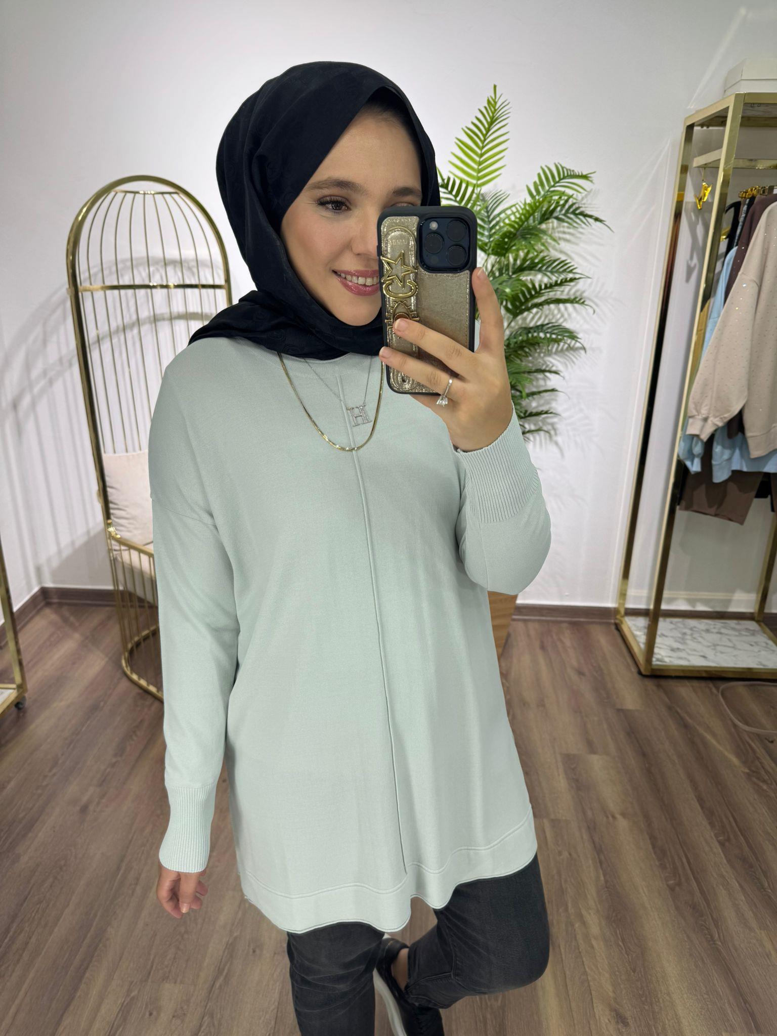 Mavi Triko Tunik Siyah