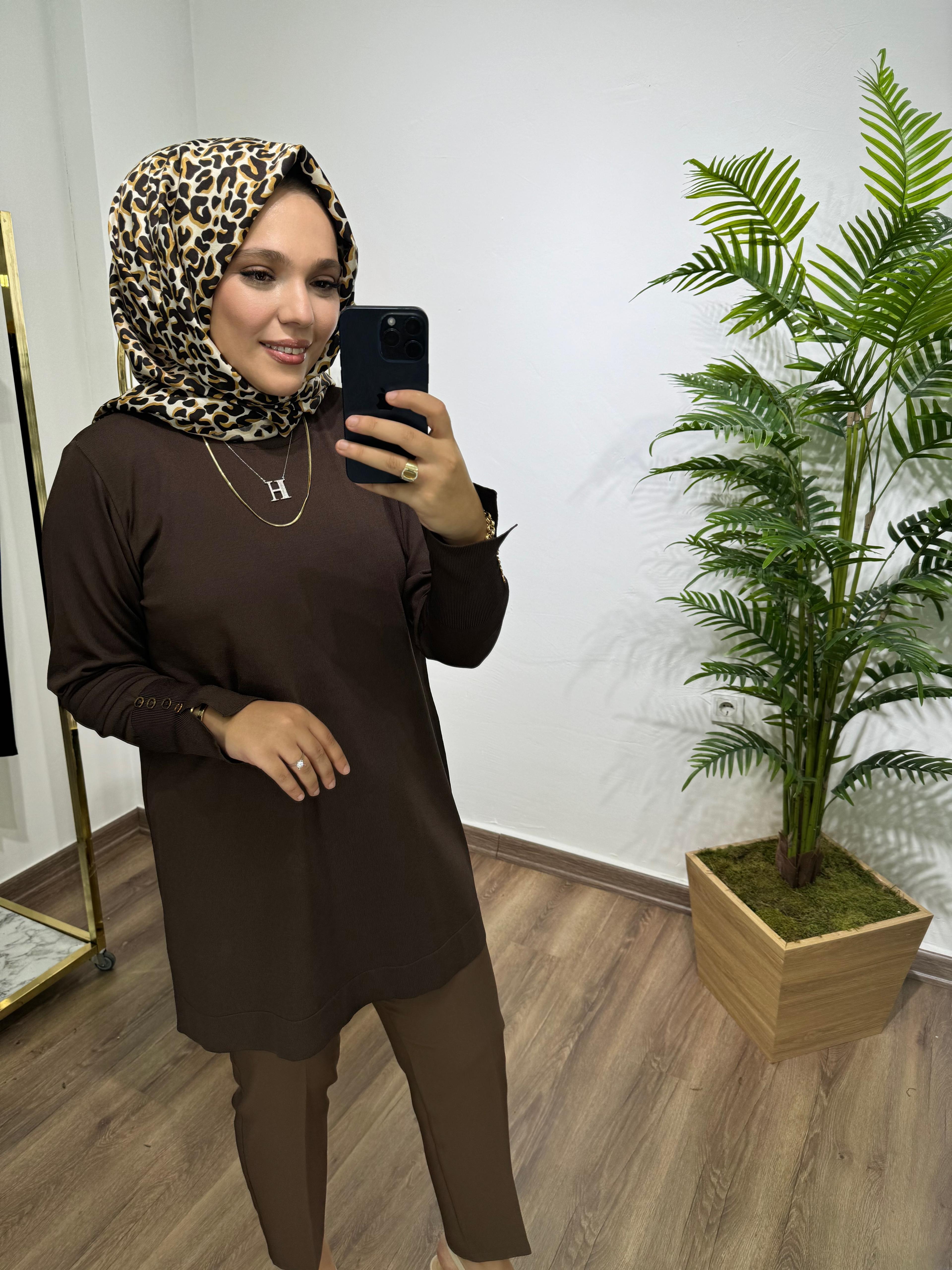 Merserize Triko Tunik Kahverengi