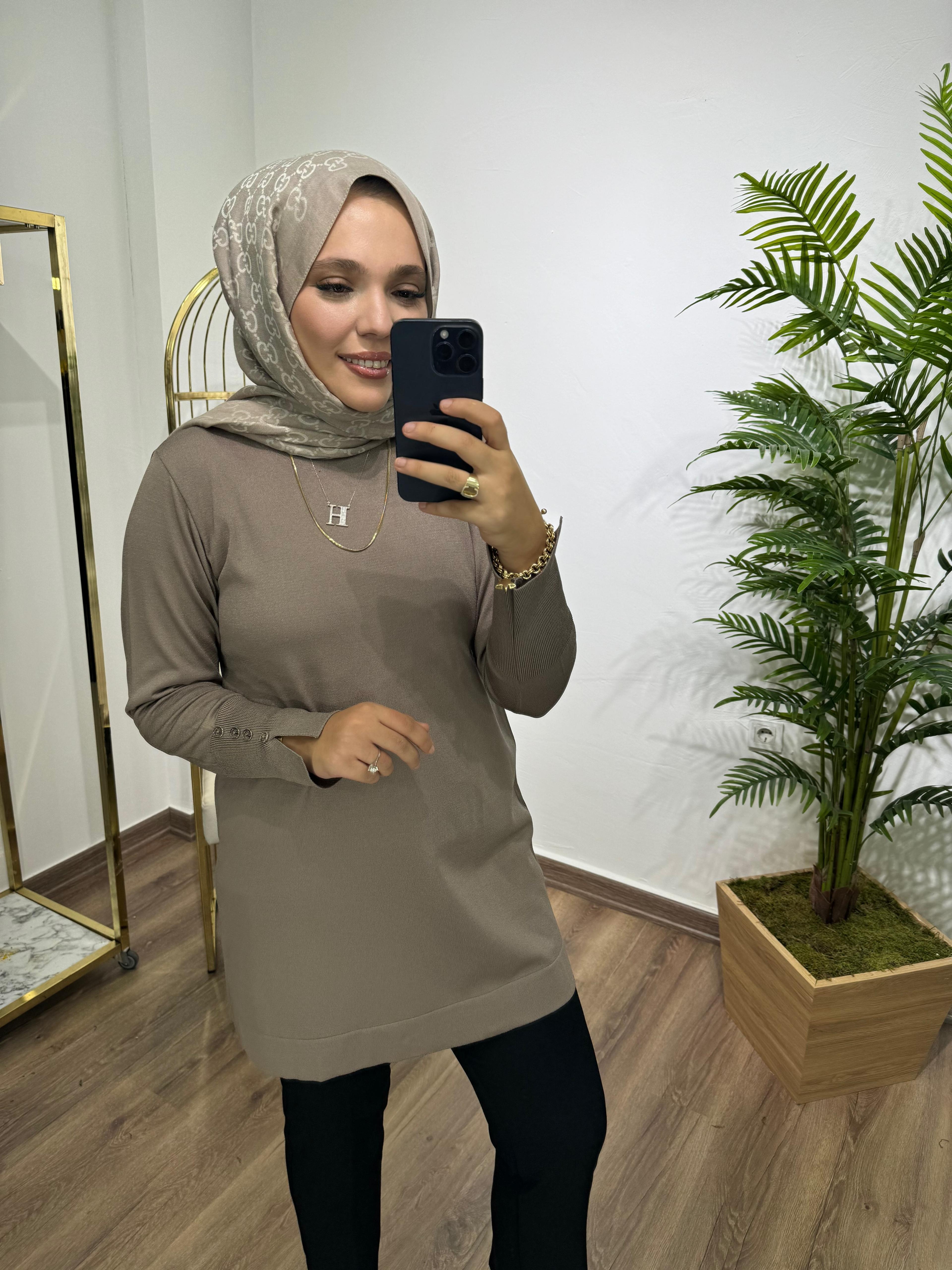 Merserize Triko Tunik Toprak Renk