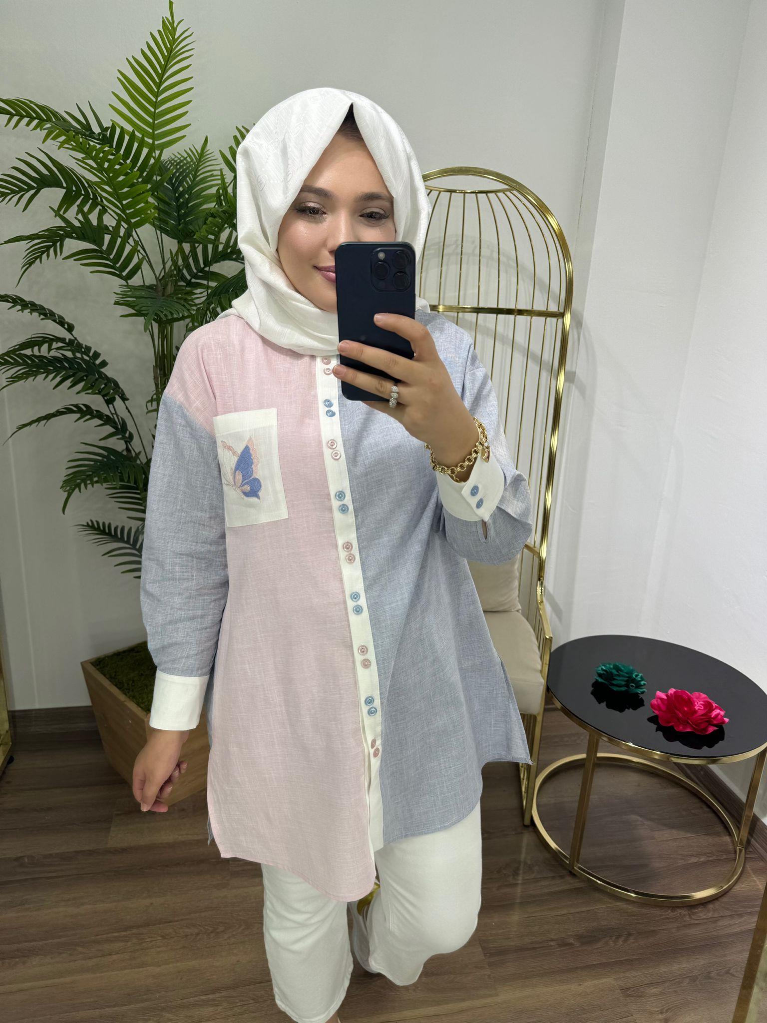 NAKIŞLI KETEN GÖMLEK