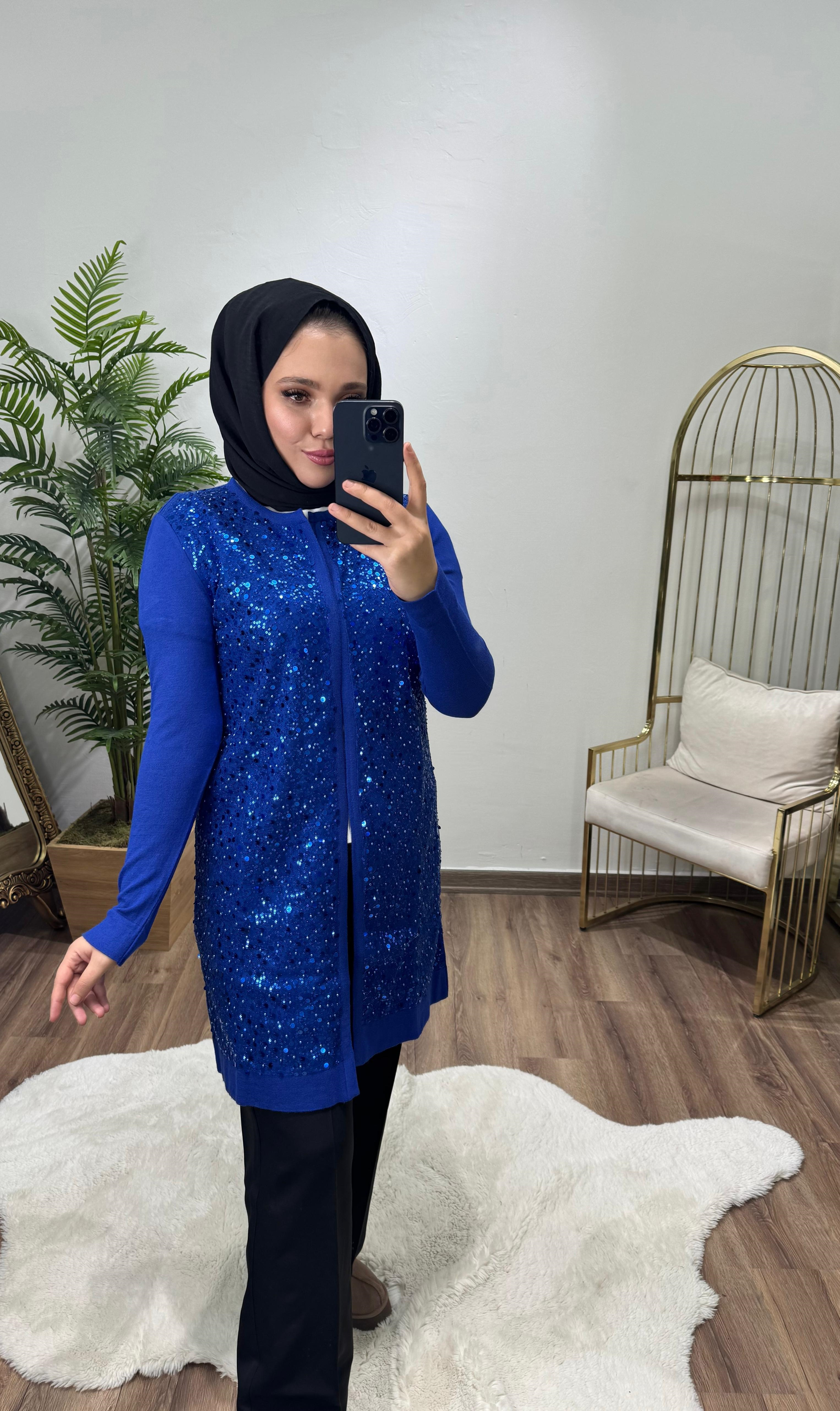 Payet Hırka Saks Mavi