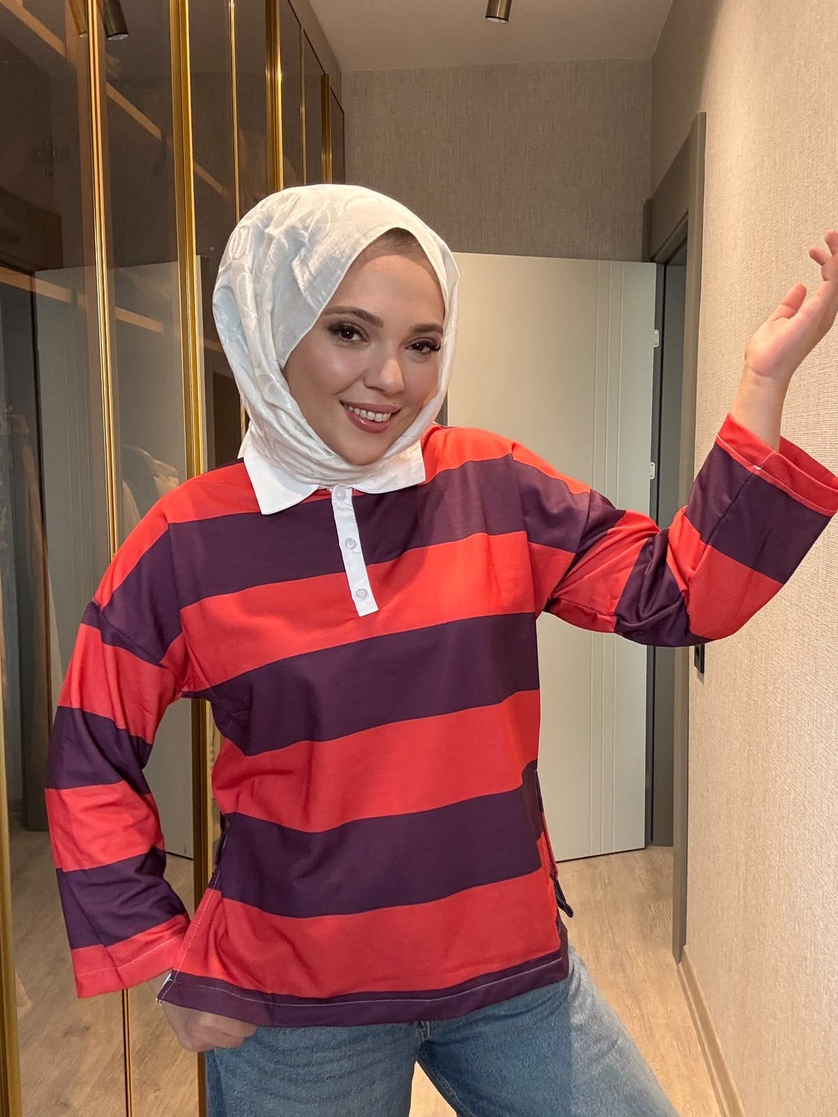 Şeritli Tunik Kırmızı