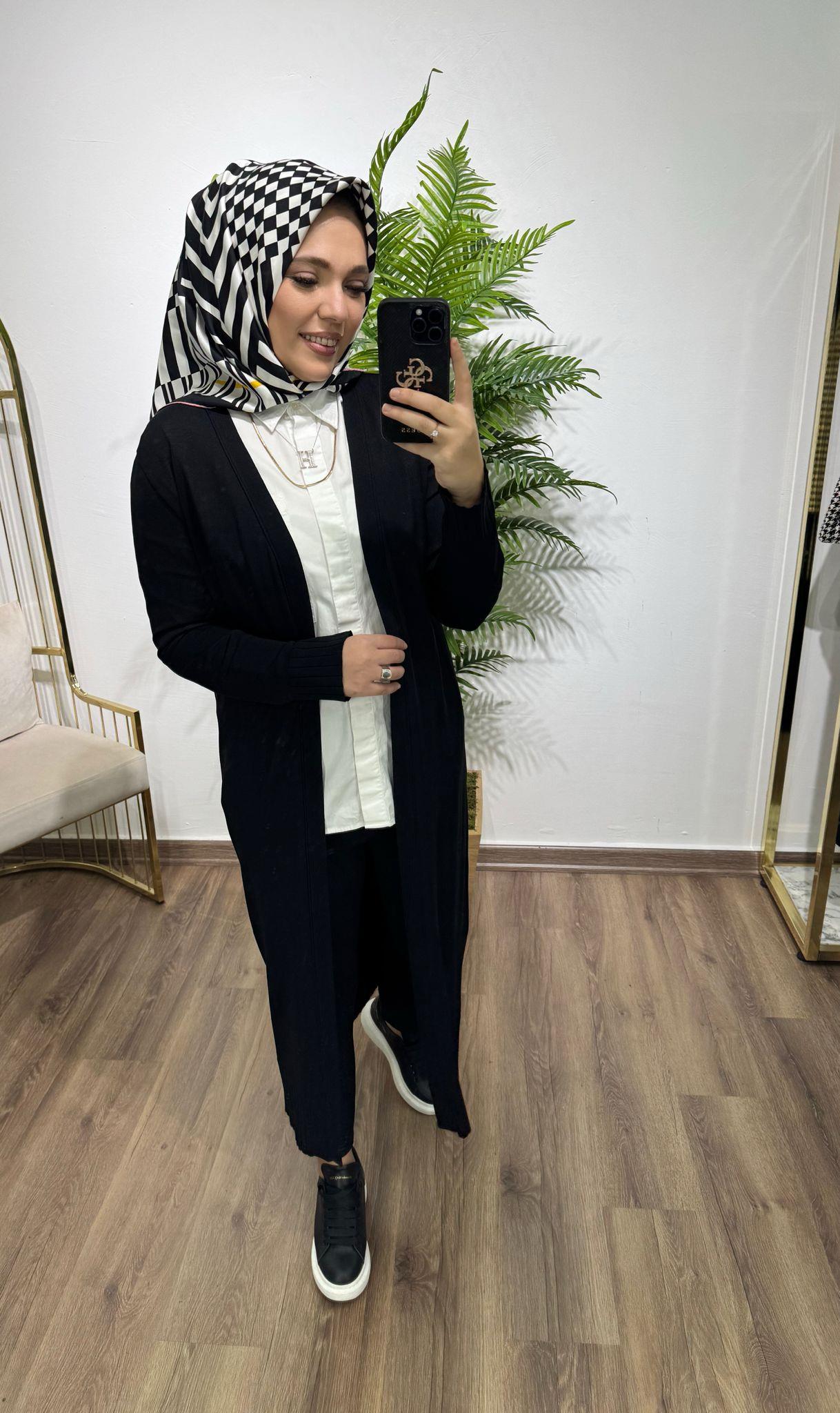 Siyah Merserize Tam Boy Hırka