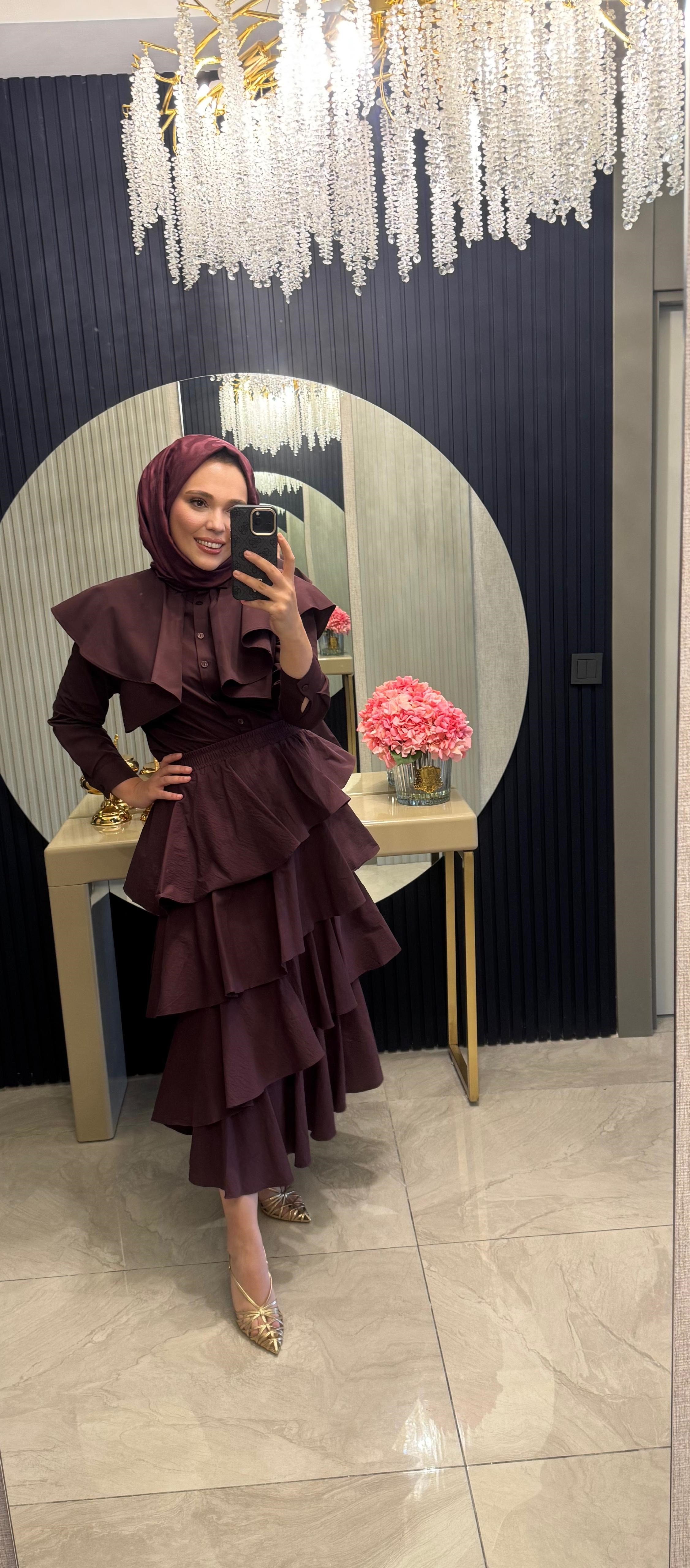 Volanlı Etekli Takım Bordo