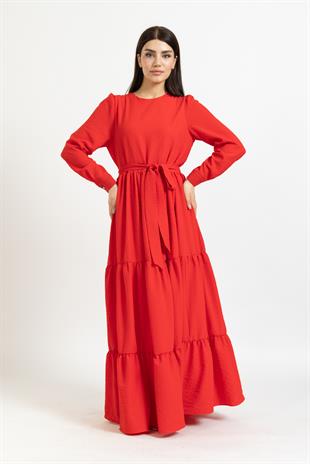 Gofre Kırmızı Elbise