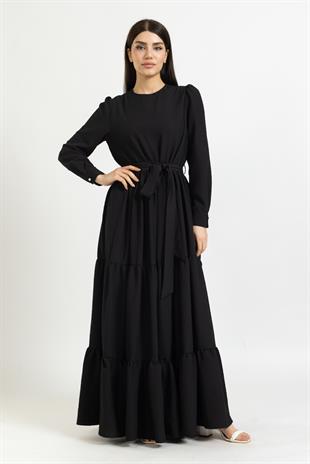 Gofre Siyah Elbise
