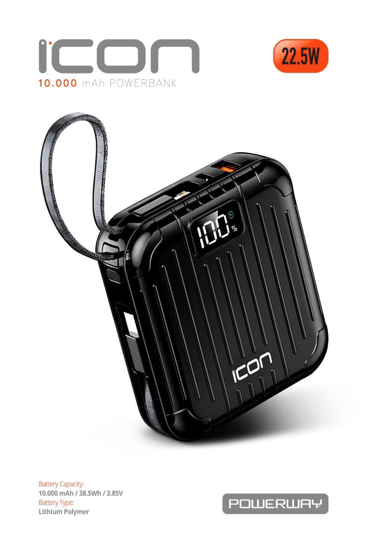 10.000 mAh PD 22.5 W Hızlı Şarj Gerçek 10.000 mAh Garantili Led Fener Dijital ICon Powerbank