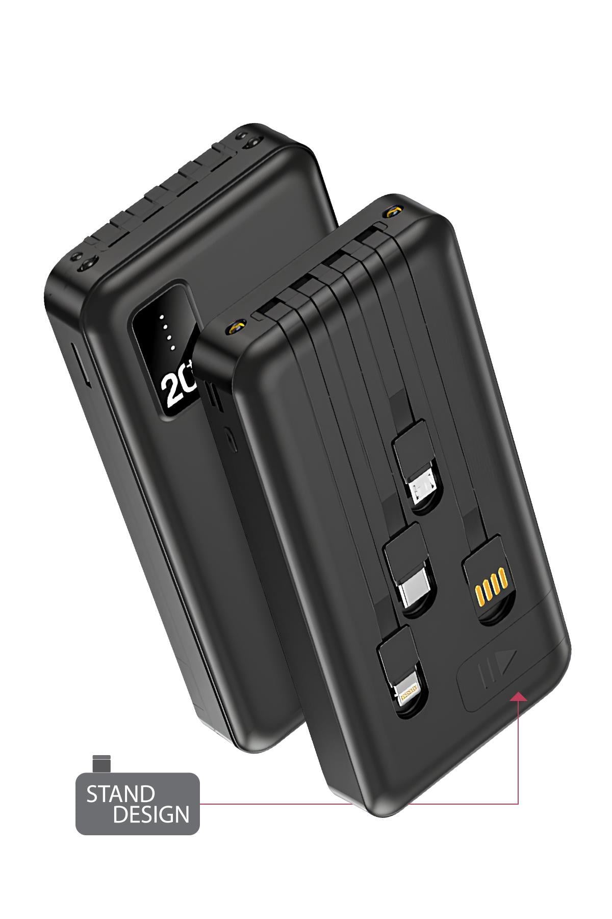 Powerway TX209 Siyah 20.000 mAh Dijital Göstergeli Ekstra Kablolu Dahili Stand Powerbank