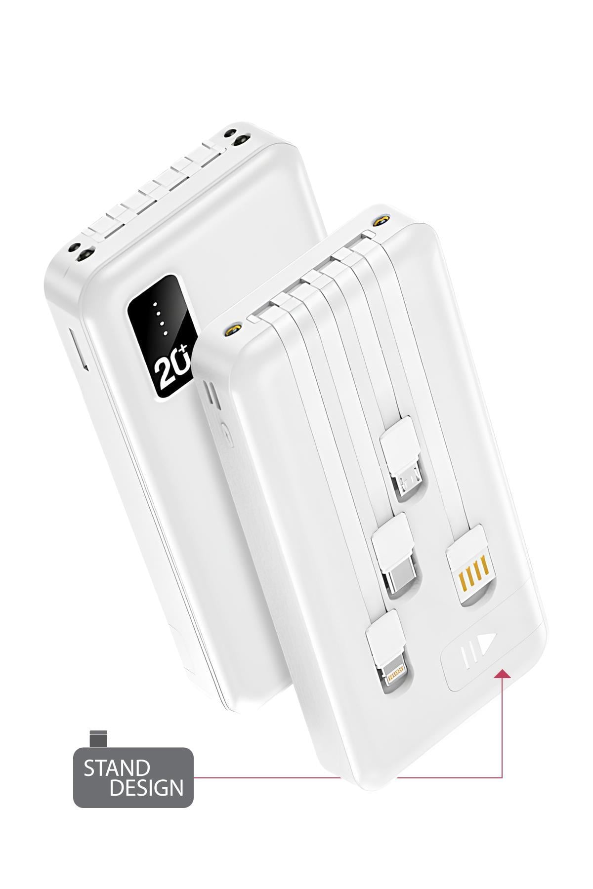 Powerway TX209 Beyaz 20.000 mAh Dijital Göstergeli Ekstra Kablolu Dahili Stand Powerbank