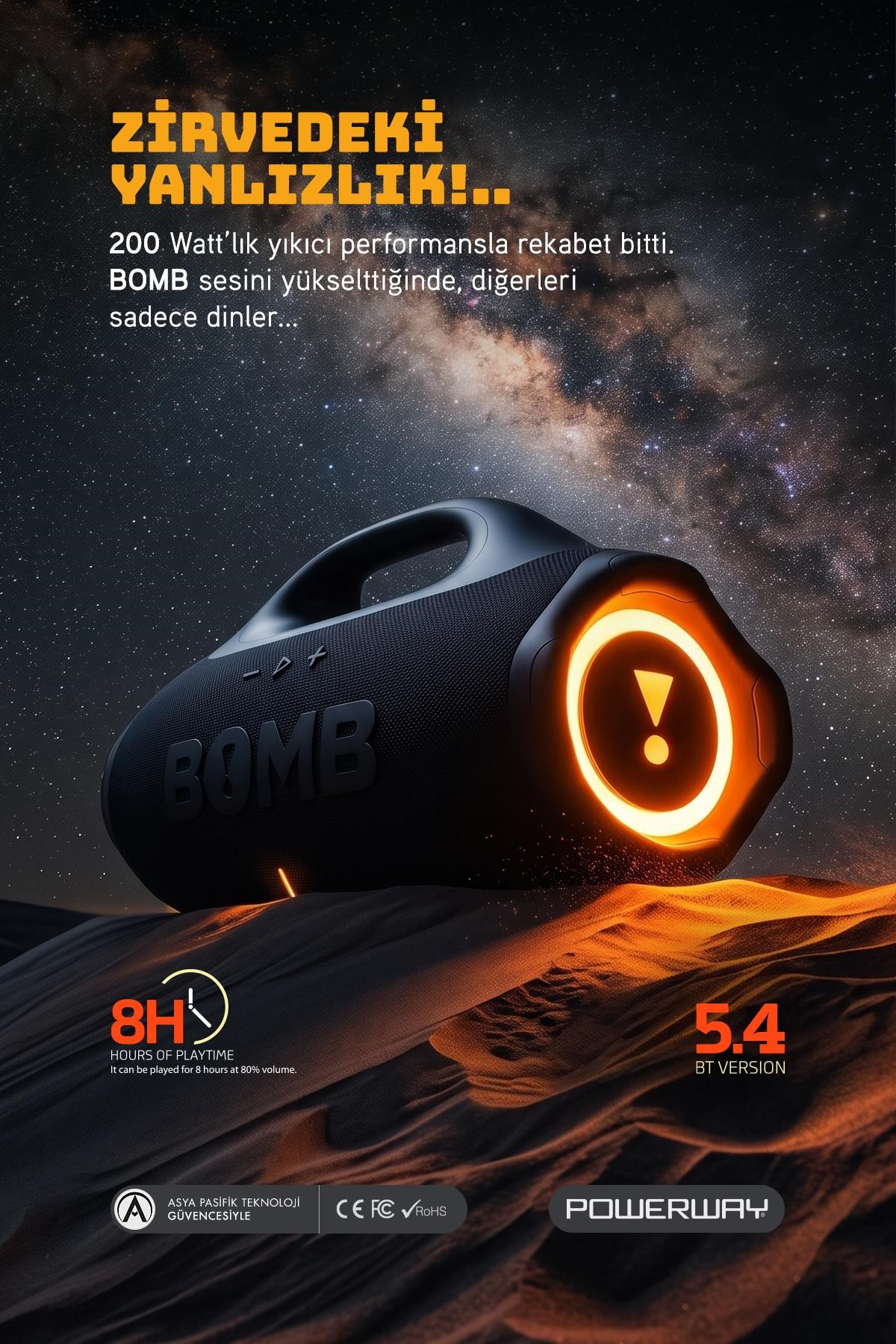 Bomb 200W Süper Çift Bass  Usb Hafıza Kartı Aux Radyo Led Işıklı Bluetooth Kablosuz Hoparlör Hi-Fi Ses Bombası