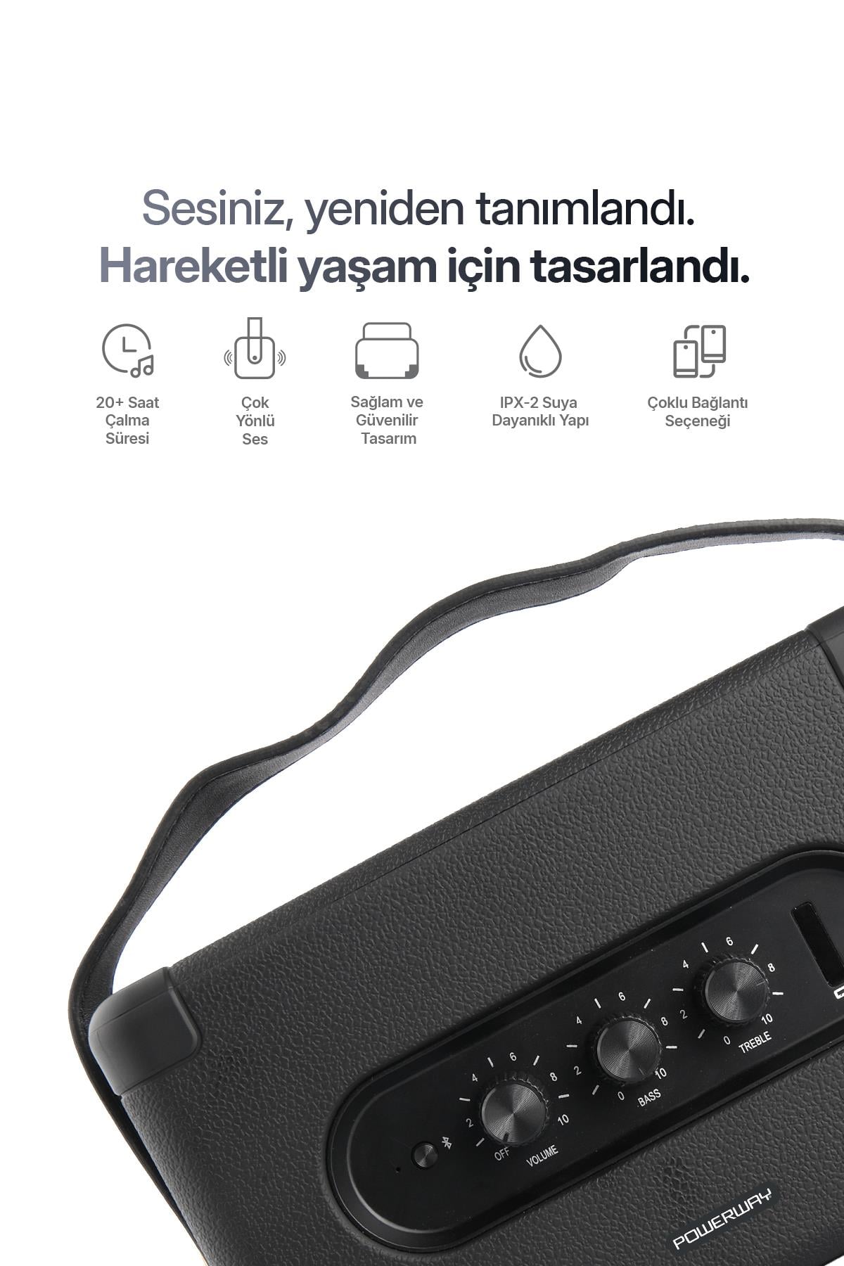 Cubex Bluetooth Hoparlör 40W Güçlü Ses, IPX2 Suya Dayanıklı, 20 Saat Çalma Süresi