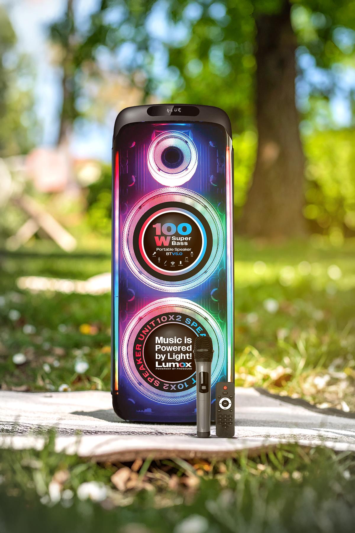 Lumox 100W Bluetooth Hoparlör Karaoke Parti Ses Sistemi Gitar Girişli Optik Kontrol Paneli Ekran