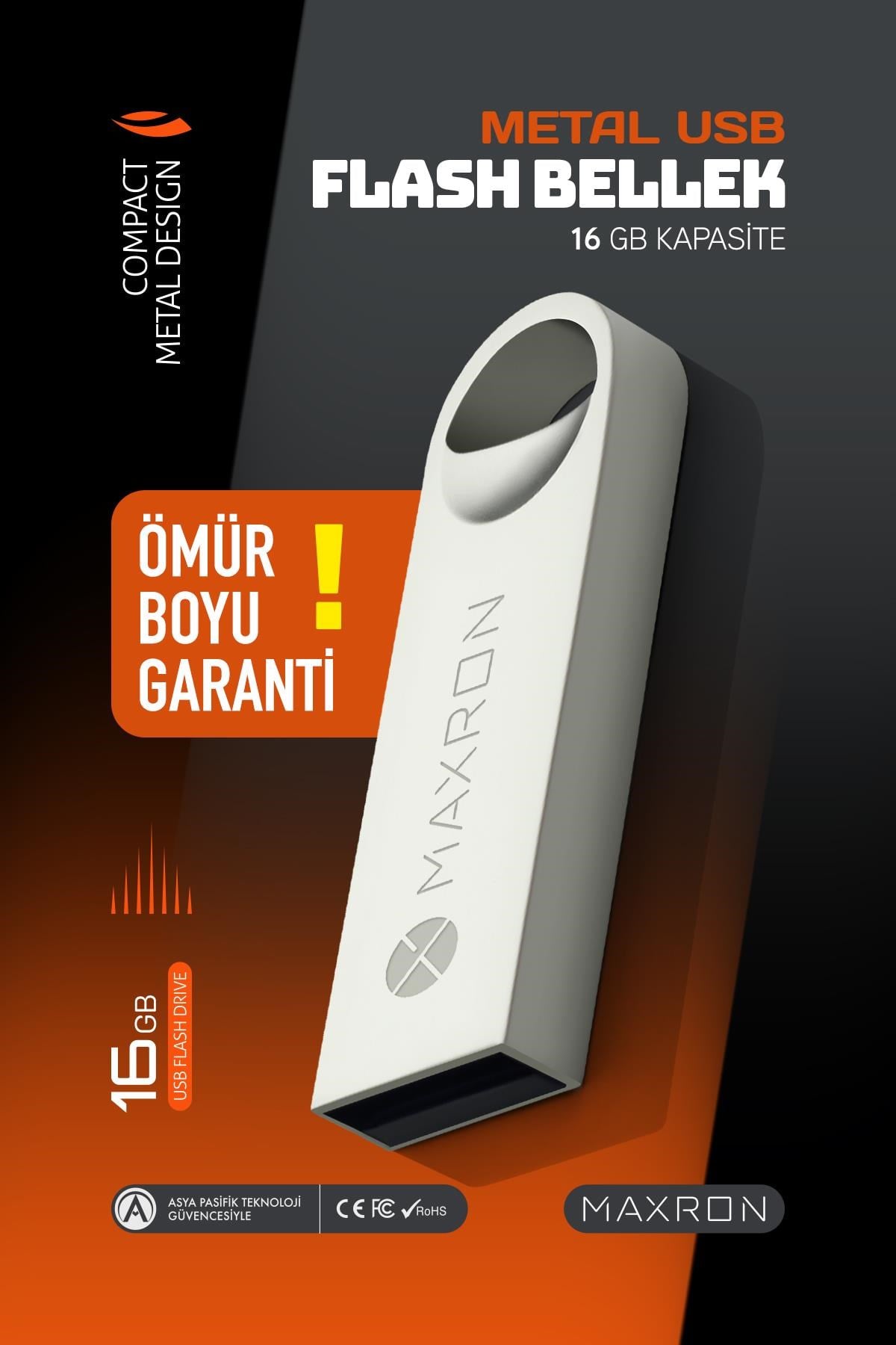 Maxron 16 GB Flash Bellek Metal Gövde Ömür Boyu Garantili Güvenli Usb Bellek