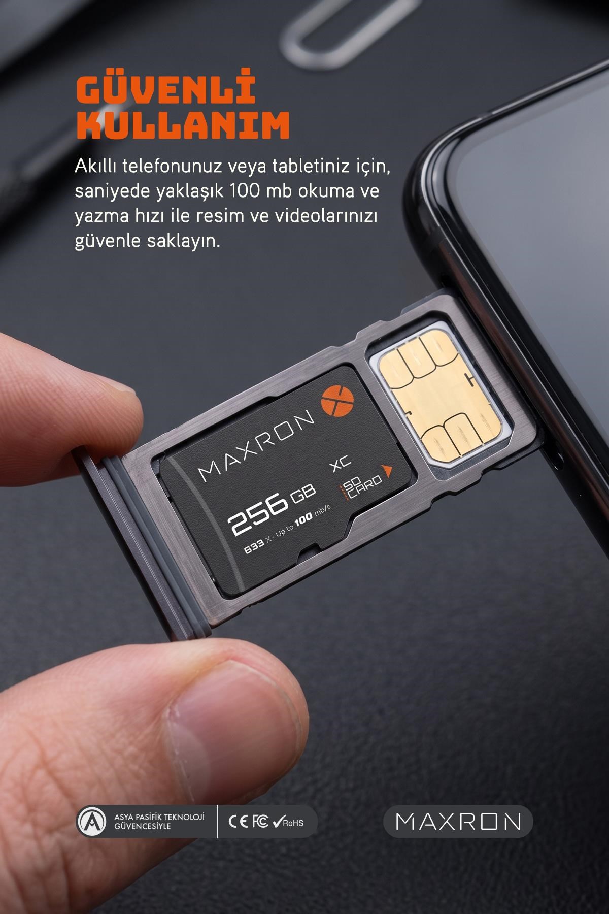 Maxron 256 GB Hafıza Kartı Adaptör Dahil Up To 100 Mb/s