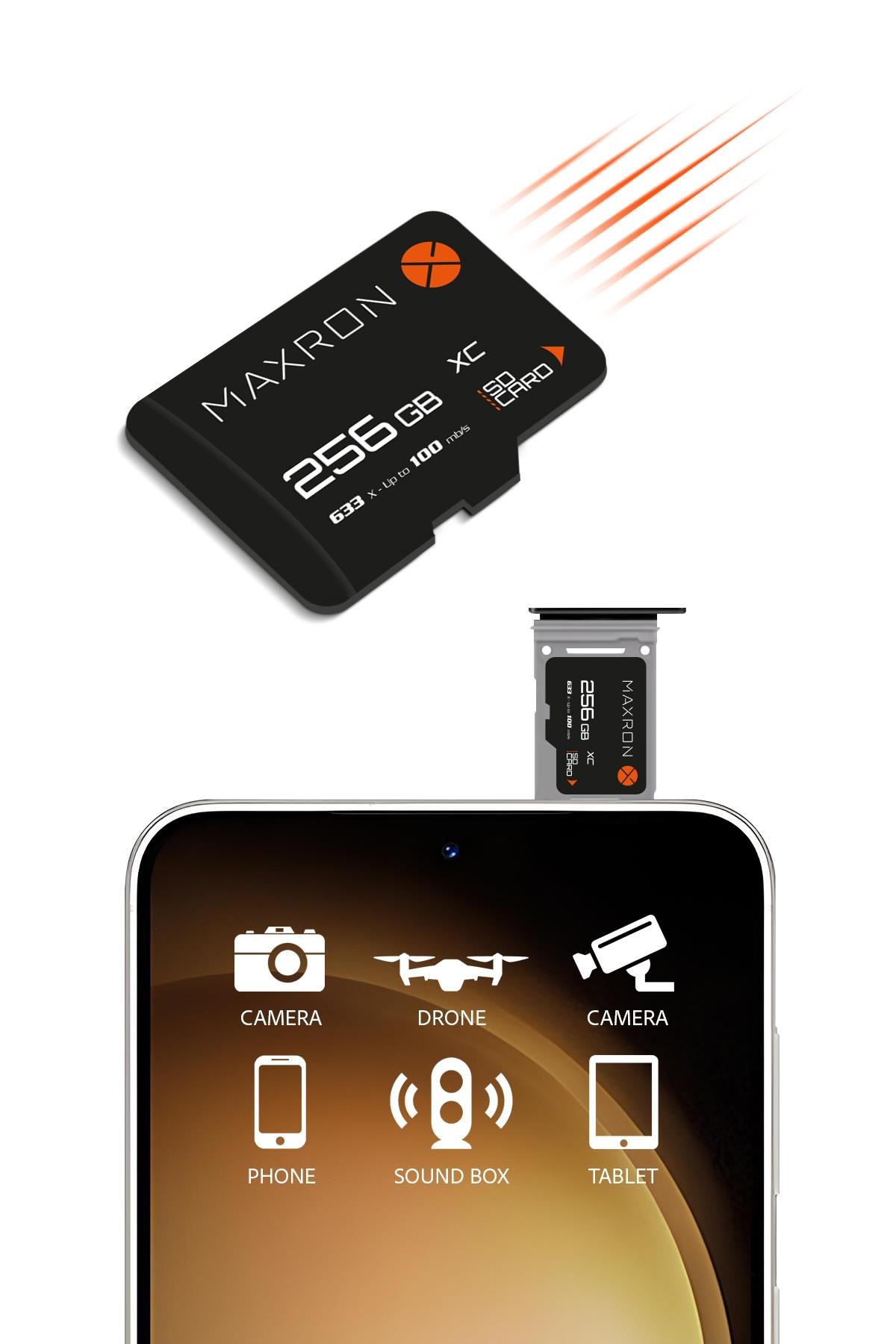 Maxron 256 GB Hafıza Kartı Adaptör Dahil Up To 100 Mb/s