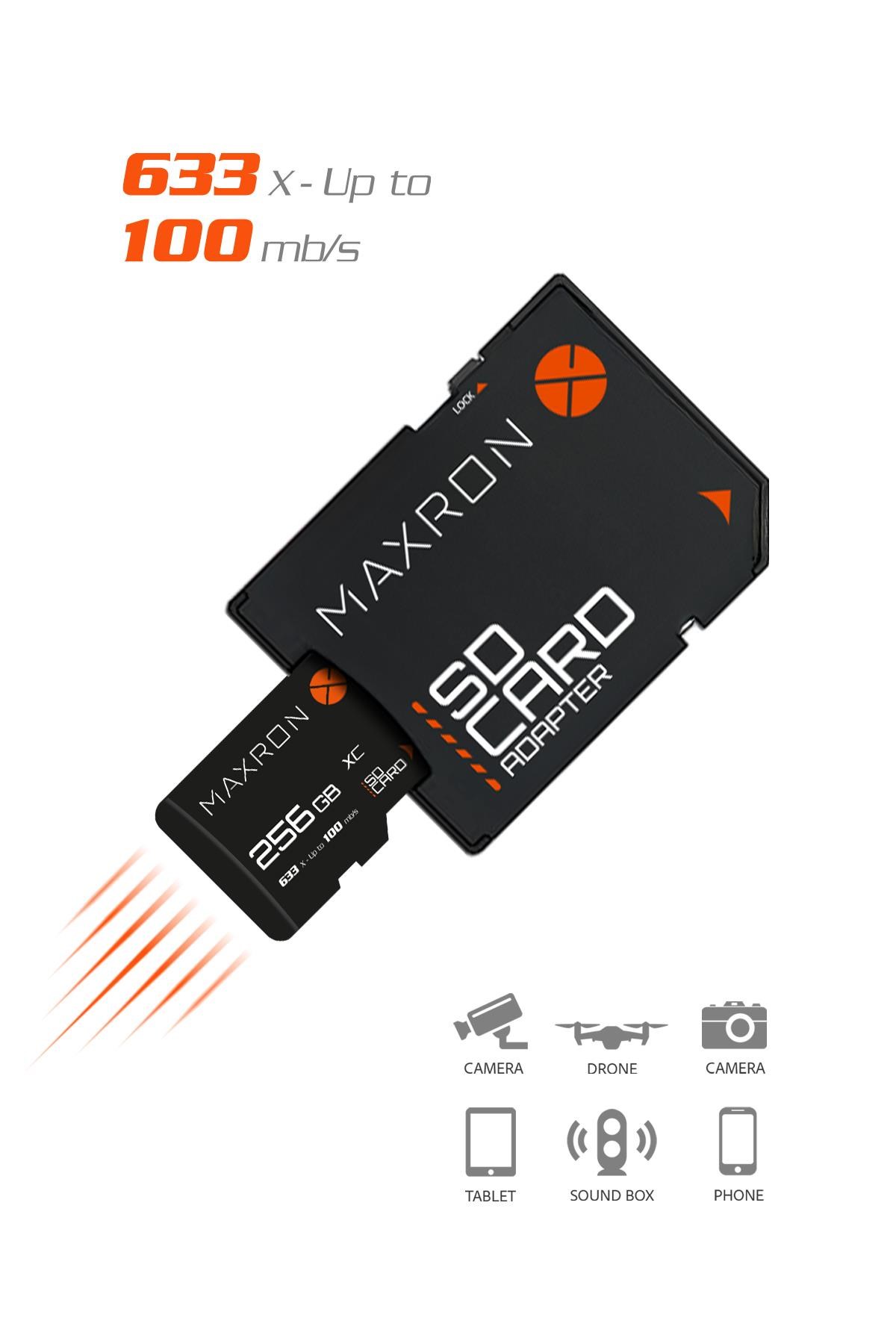 Maxron 256 GB Hafıza Kartı Adaptör Dahil Up To 100 Mb/s