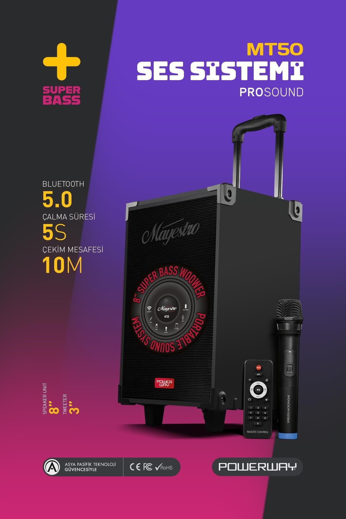 MT50 Şarjlı Mikrofonlu Hoparlör Karaoke Sistemi Taşınabilir Amfi Büyük Bluetooth Hoparlör