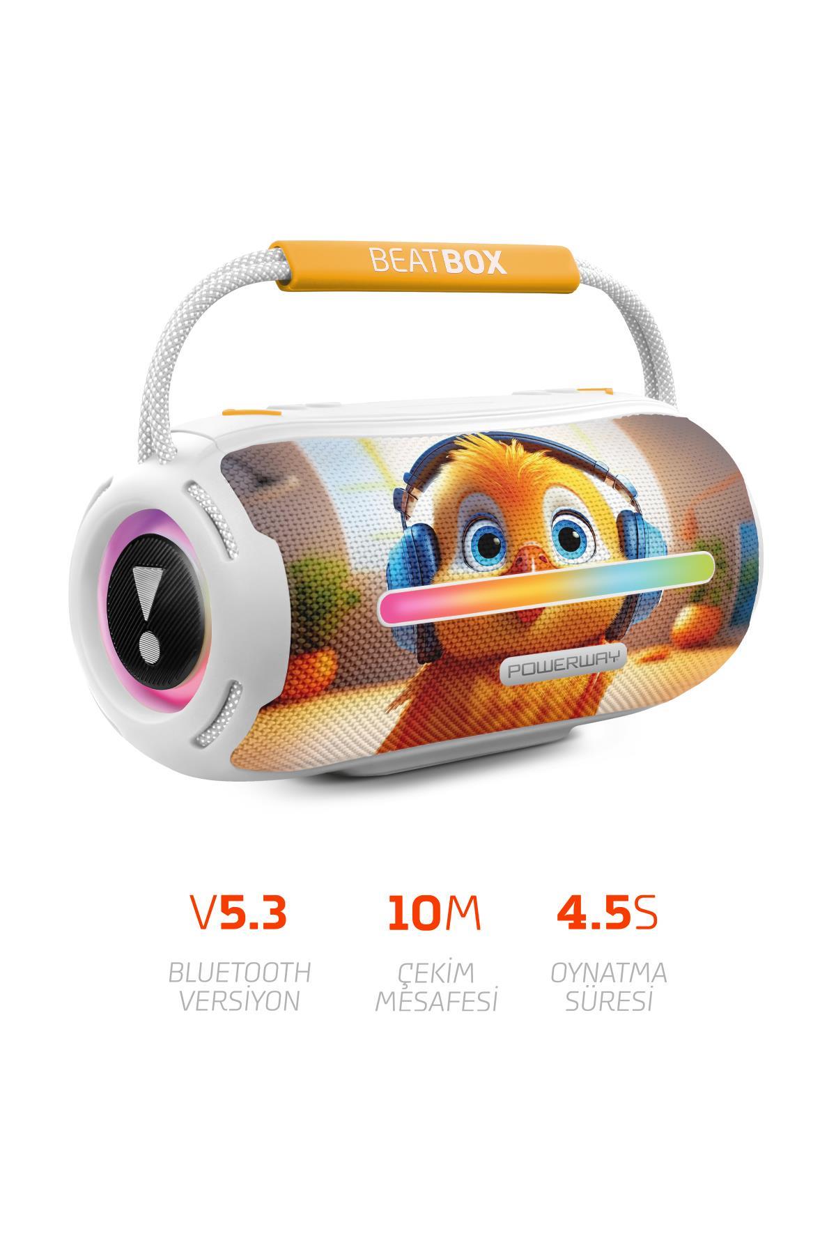 Powerway Beatbox Animals Civciv Led Işıklı Dayanıklı Ses Bombası Usb Sd Aux Bluetooth Hoparlör