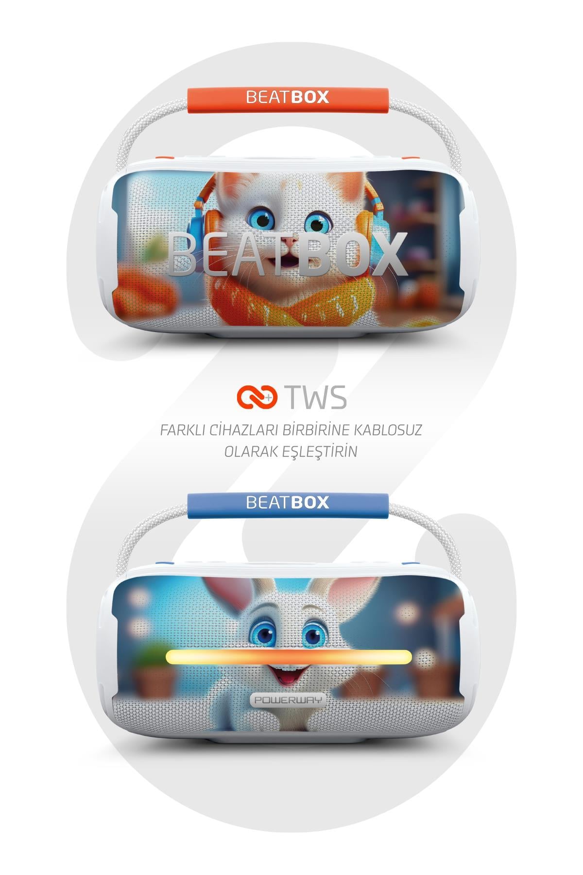 Powerway Beatbox Animals Civciv Led Işıklı Dayanıklı Ses Bombası Usb Sd Aux Bluetooth Hoparlör