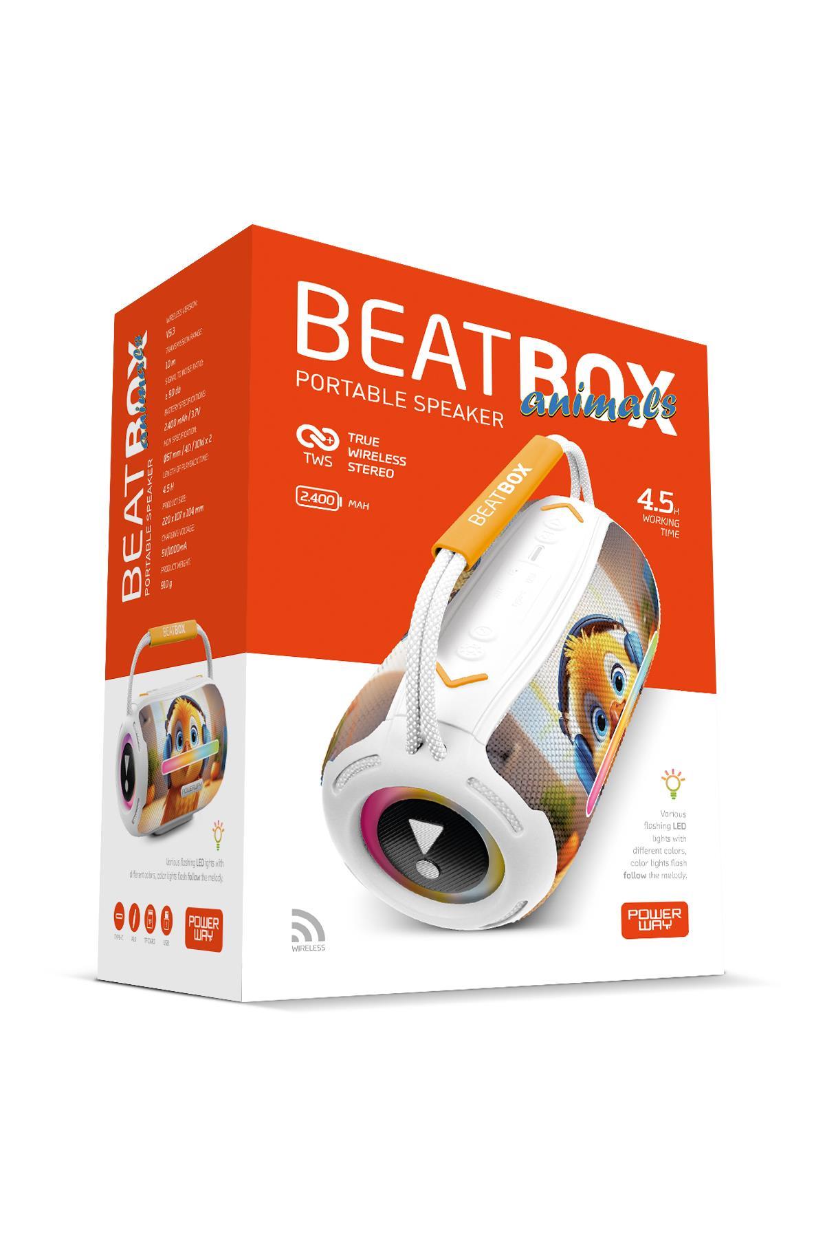 Powerway Beatbox Animals Civciv Led Işıklı Dayanıklı Ses Bombası Usb Sd Aux Bluetooth Hoparlör
