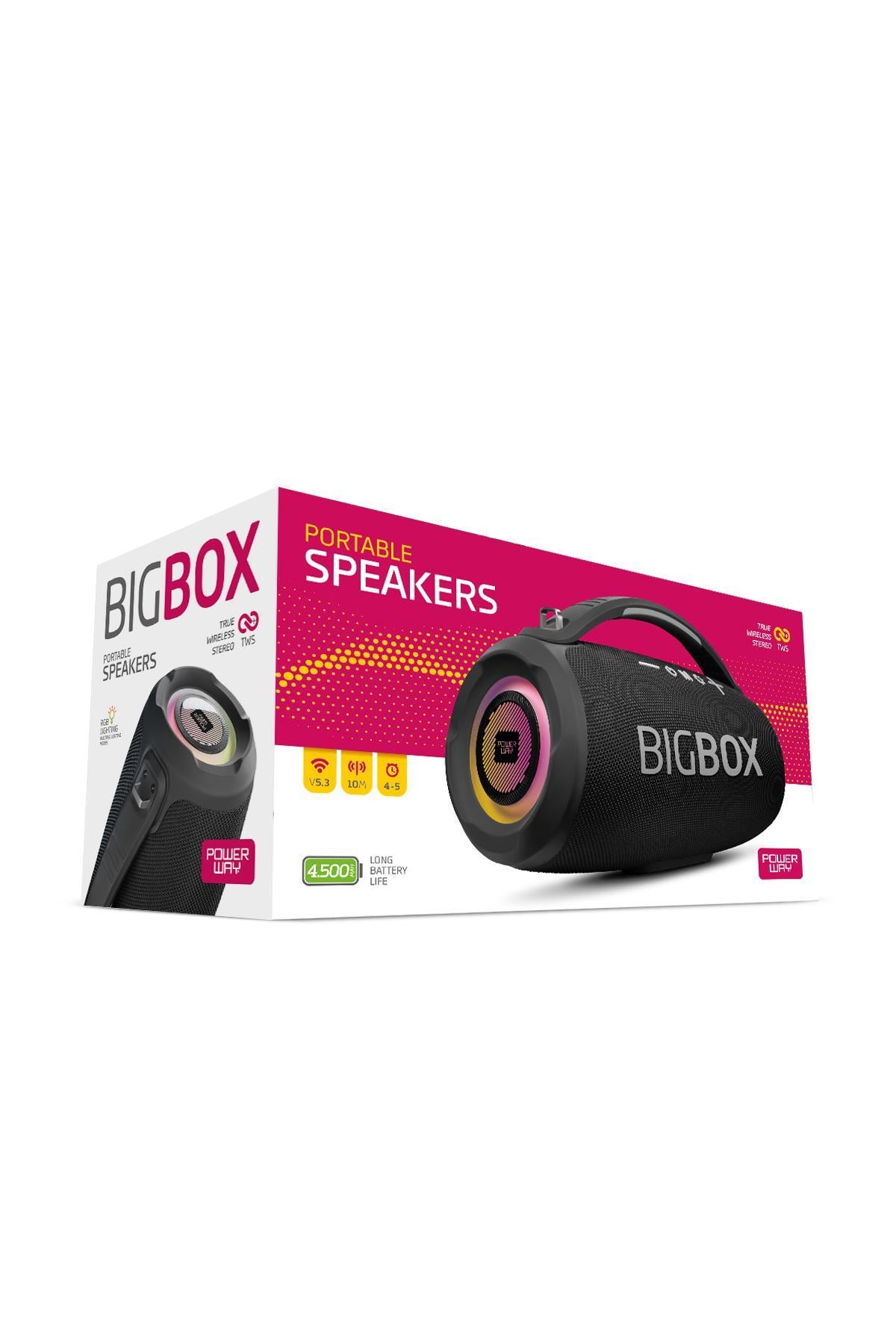 Powerway Bigbox 40W Güç Çift Bass Usb Hafıza Kartı Aux Fm Led Işıklı Bluetooth Hoparlör Hi-Fi