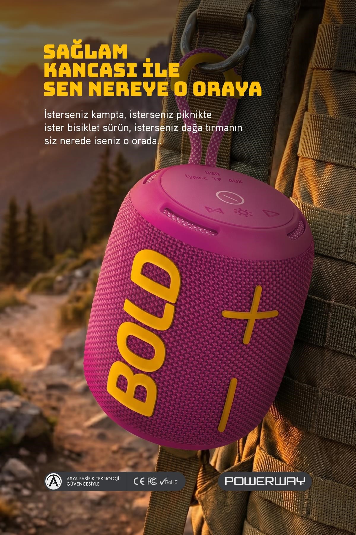 Powerway Bold Eflatun Taşınabilir Ses Bombası Kablosuz Bluetooth Hoparlör Speaker Yüksek Sesli TWS