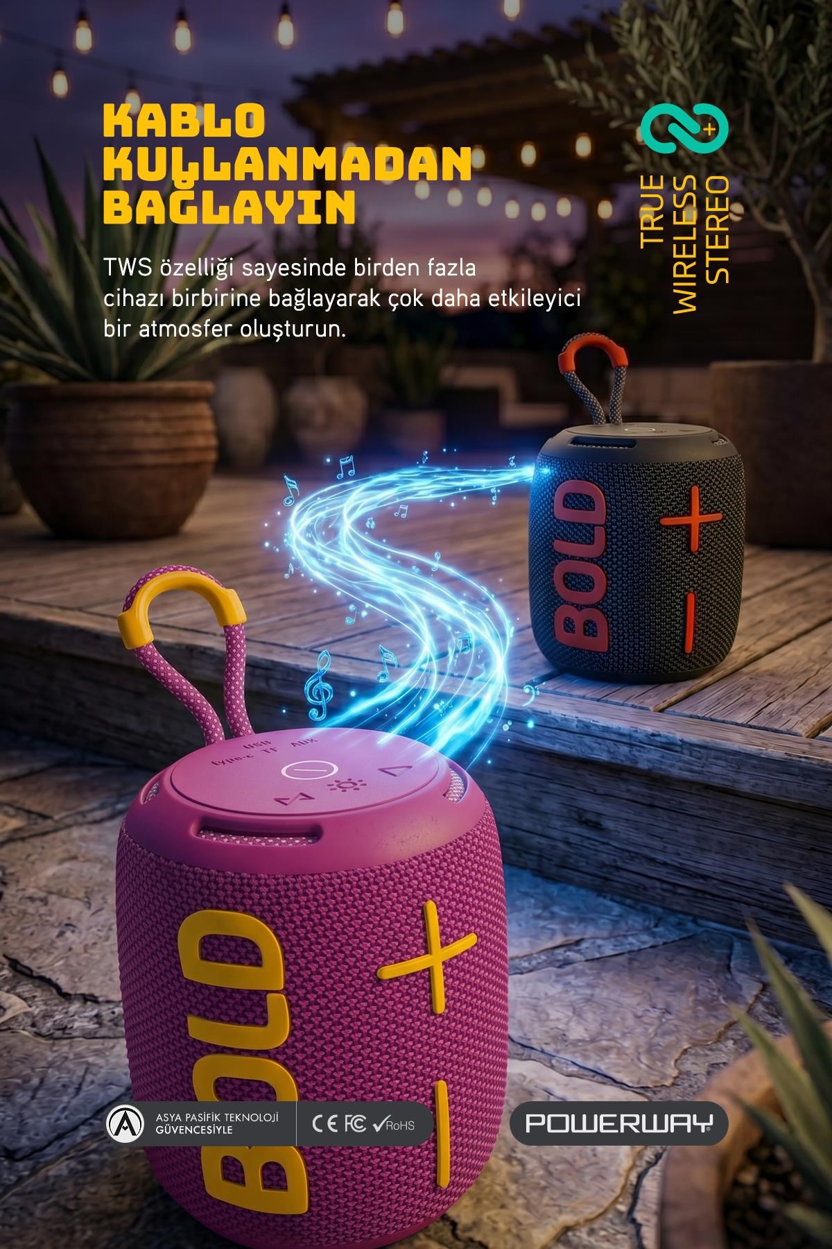 Powerway Bold Eflatun Taşınabilir Ses Bombası Kablosuz Bluetooth Hoparlör Speaker Yüksek Sesli TWS
