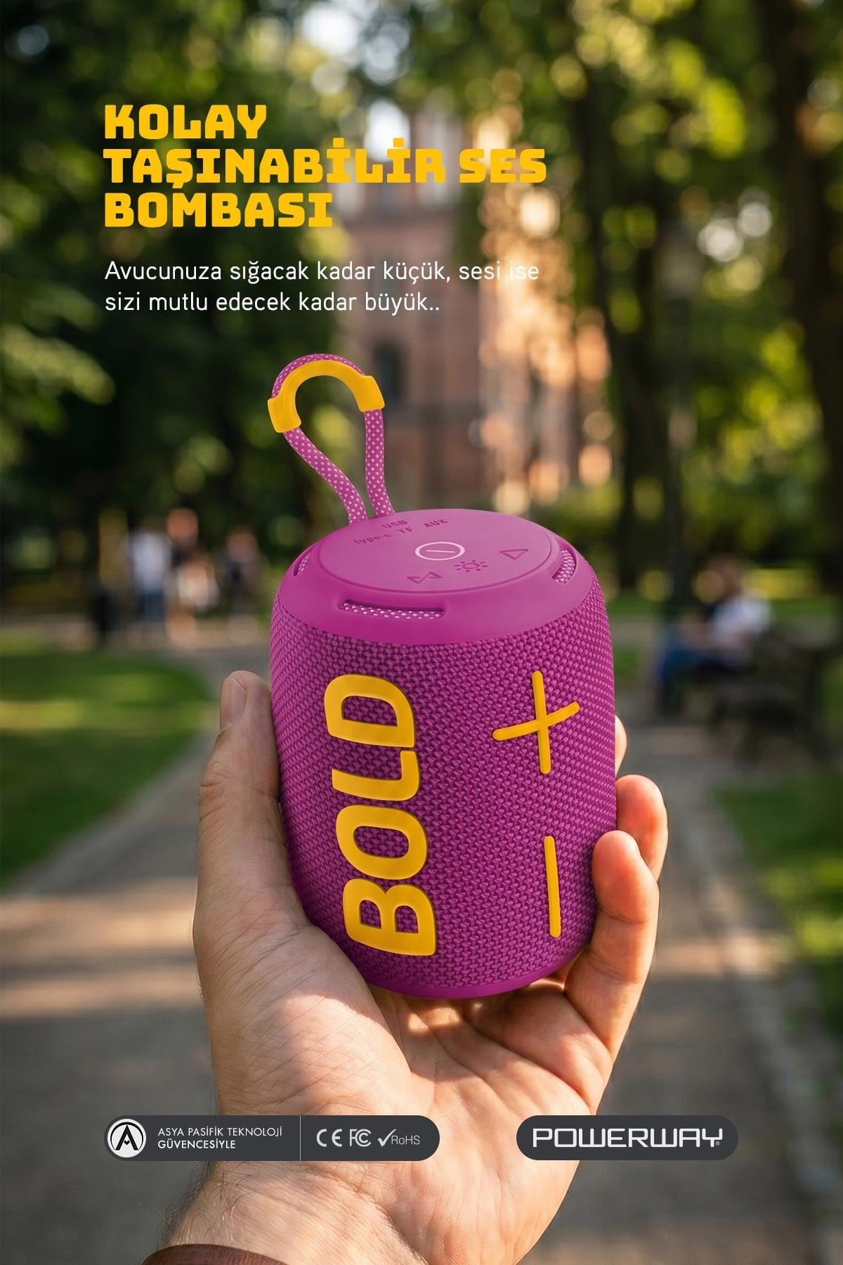 Powerway Bold Eflatun Taşınabilir Ses Bombası Kablosuz Bluetooth Hoparlör Speaker Yüksek Sesli TWS