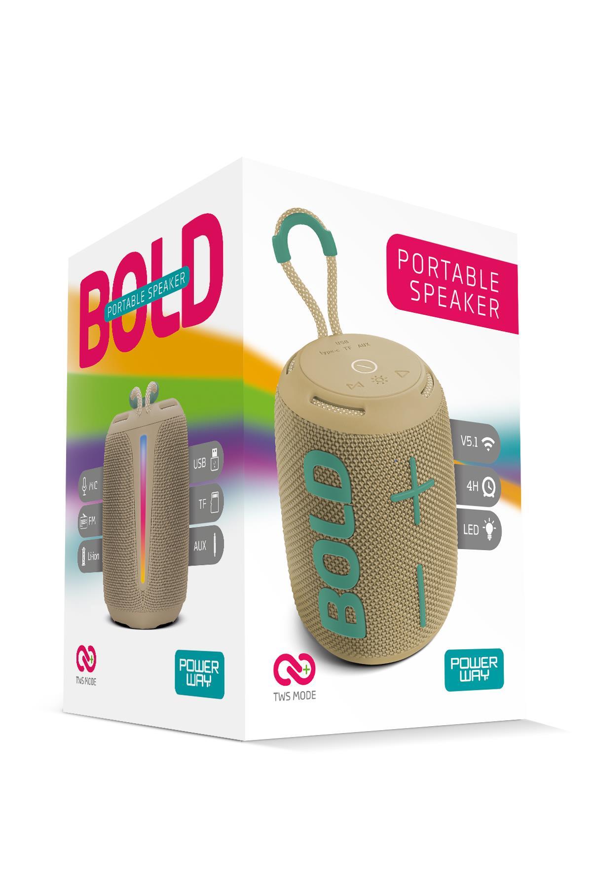 Powerway Bold Kahverengi Taşınabilir Ses Bombası Kablosuz Bluetooth Hoparlör Speaker Yüksek Sesli