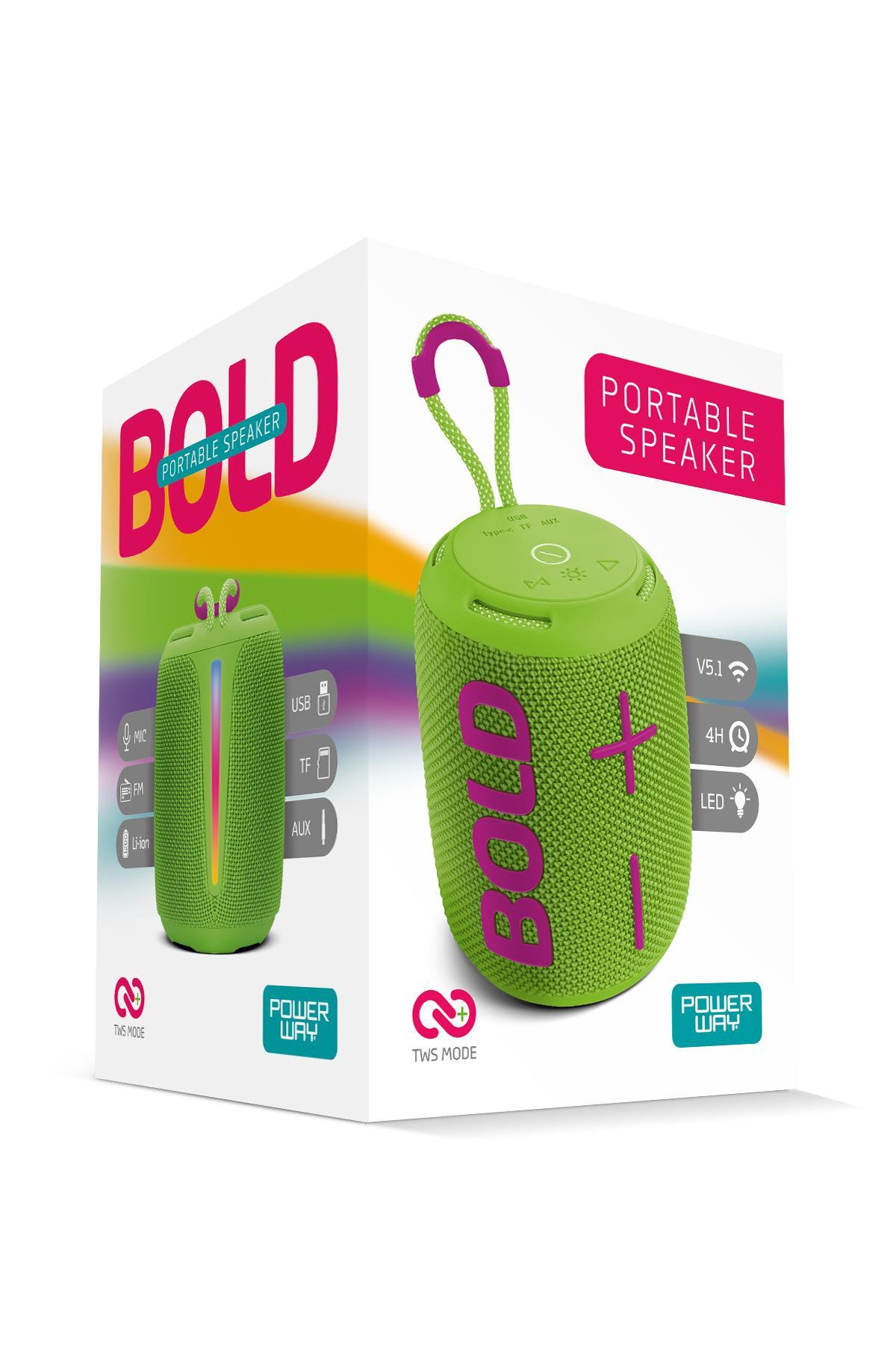 Powerway Bold Yeşil Taşınabilir Ses Bombası Kablosuz Bluetooth Hoparlör Speaker Yüksek Sesli TWS