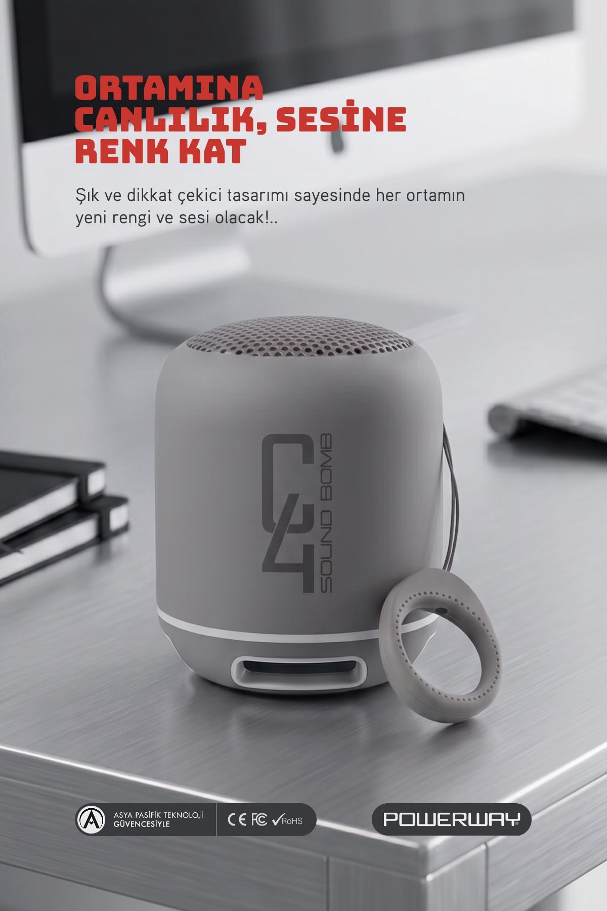 Powerway C4 Gümüş Bluetooth Hoparlör Sese Duyarlı Led Işık