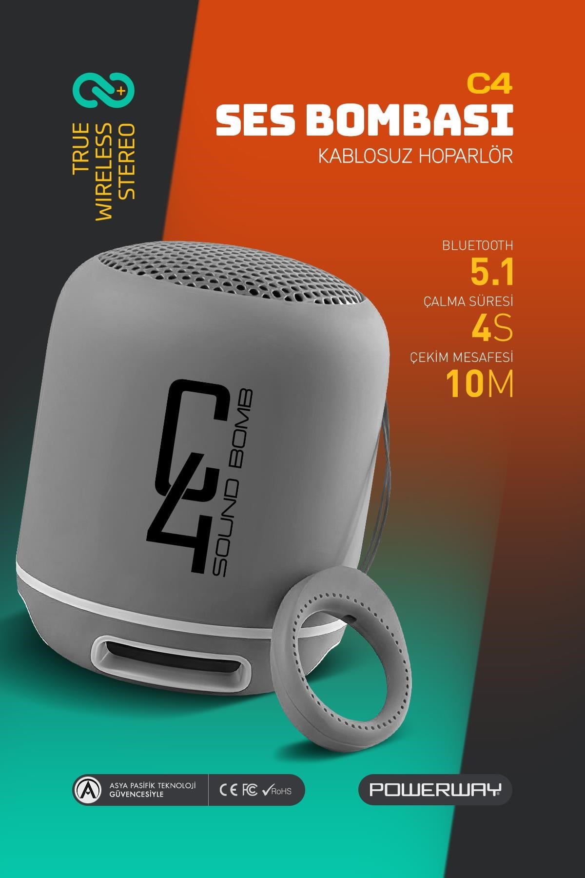Powerway C4 Gümüş Bluetooth Hoparlör Sese Duyarlı Led Işık