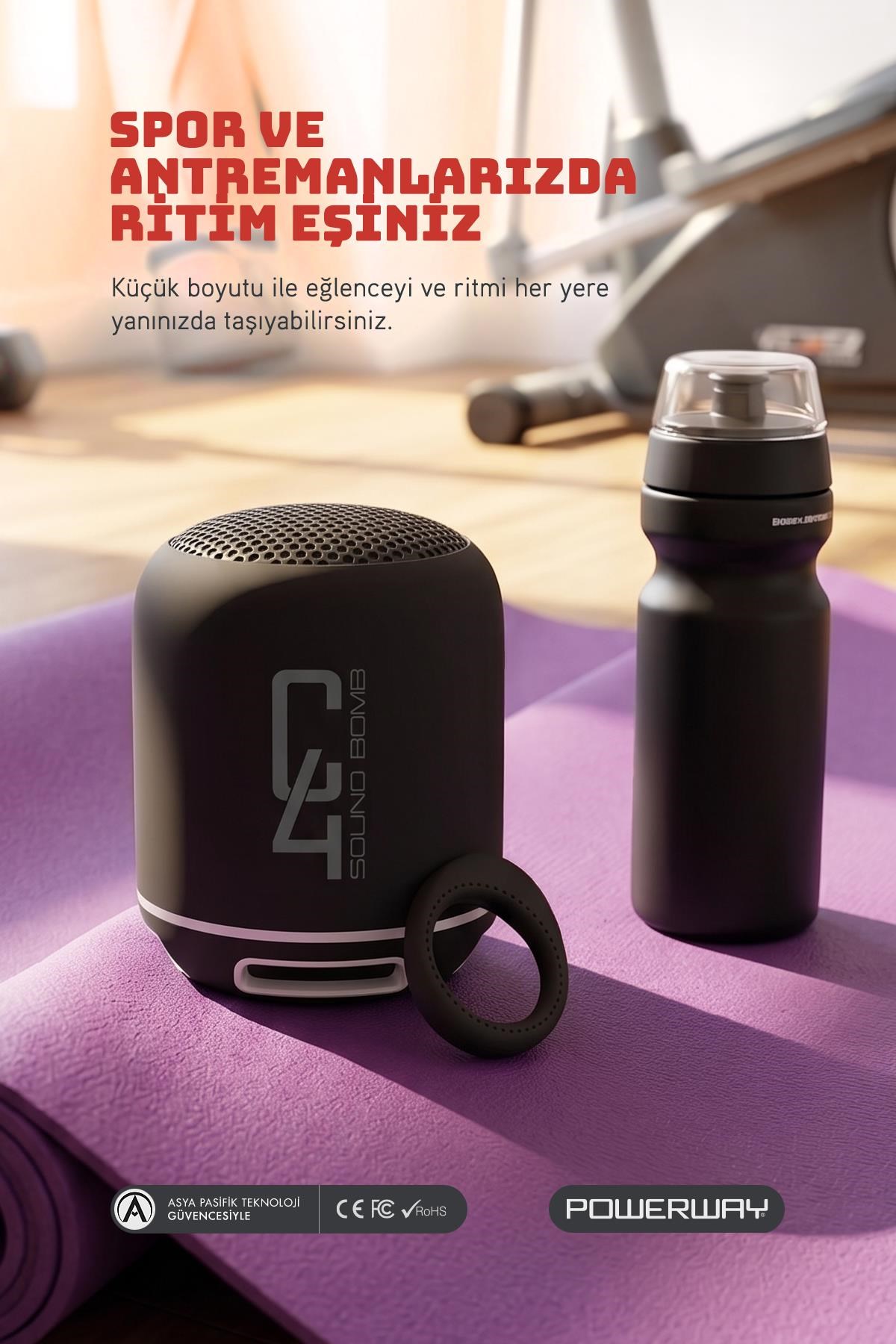 Powerway C4 Siyah Bluetooth Hoparlör Sese Duyarlı Led Işık