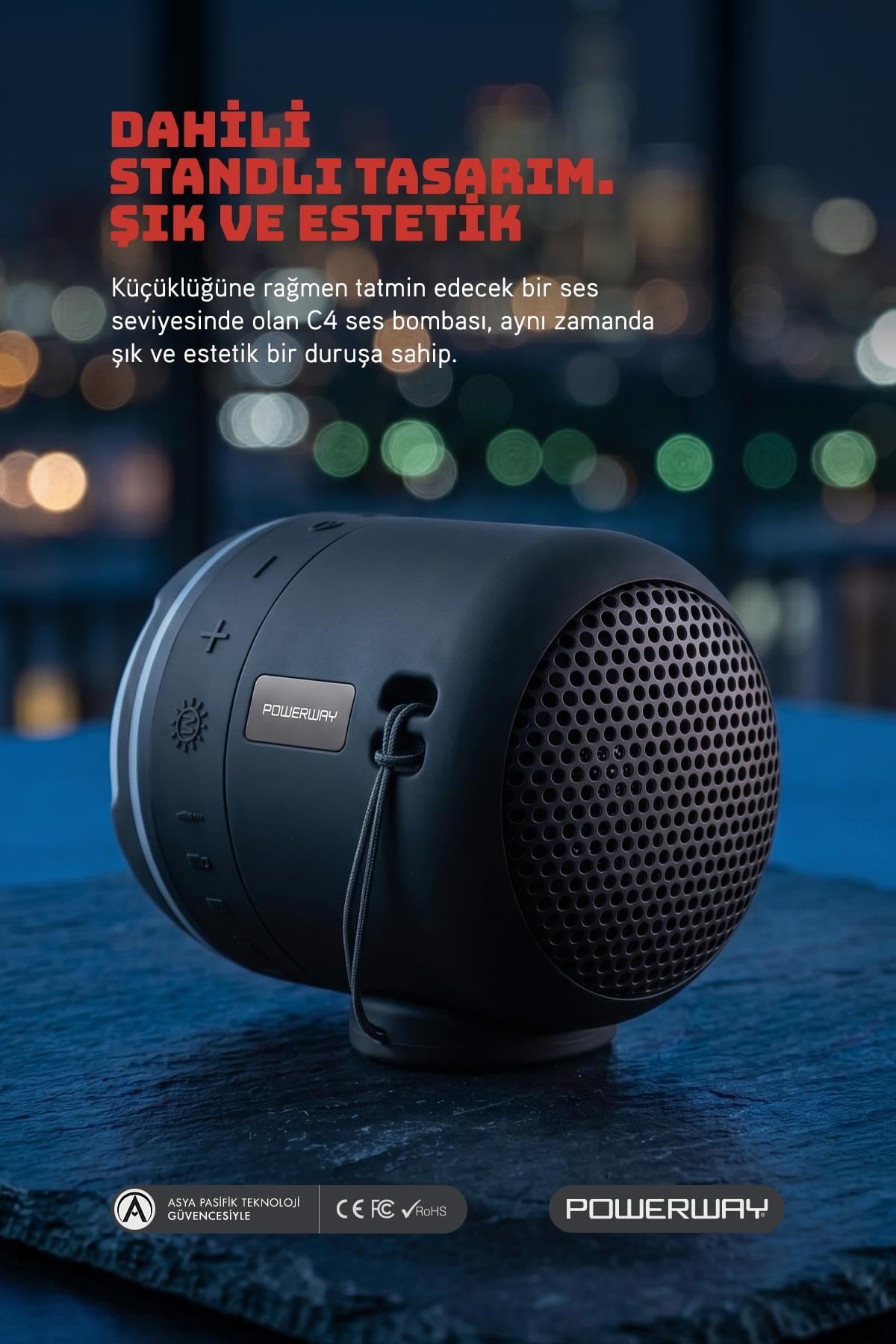 Powerway C4 Siyah Bluetooth Hoparlör Sese Duyarlı Led Işık