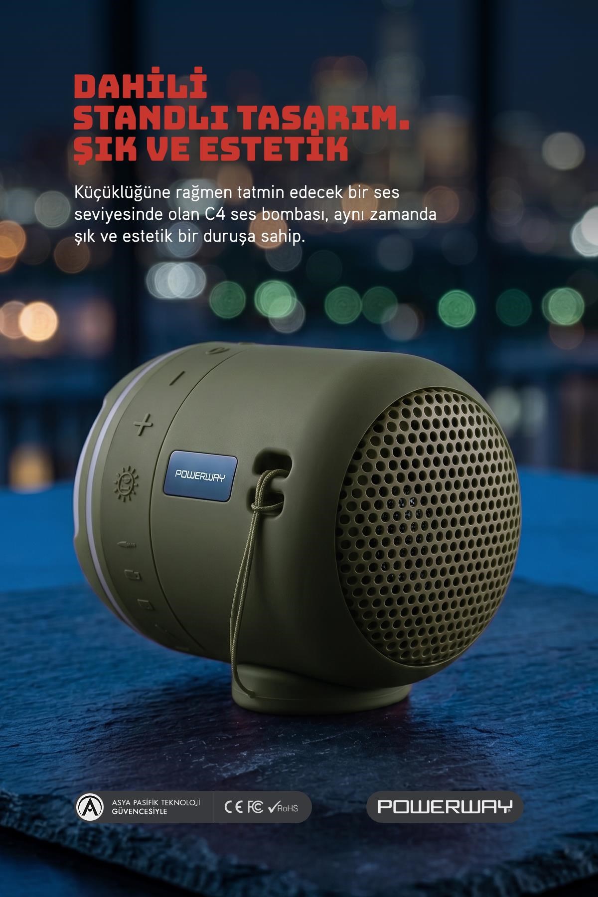 Powerway C4 Yeşil Bluetooth Hoparlör Sese Duyarlı Led Işık