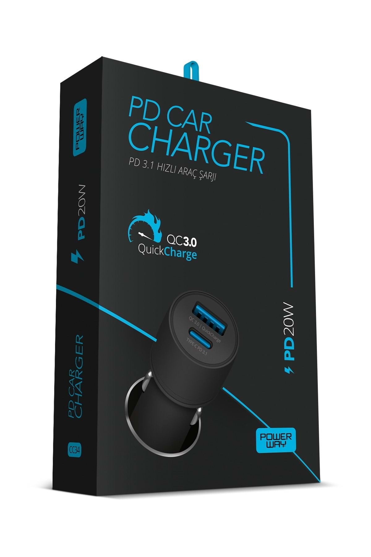 Powerway CC34 Araç İçi Çakmaklık Hızlı Şarj Cihazı 30W PD QC 3.0 Type-C - Usb