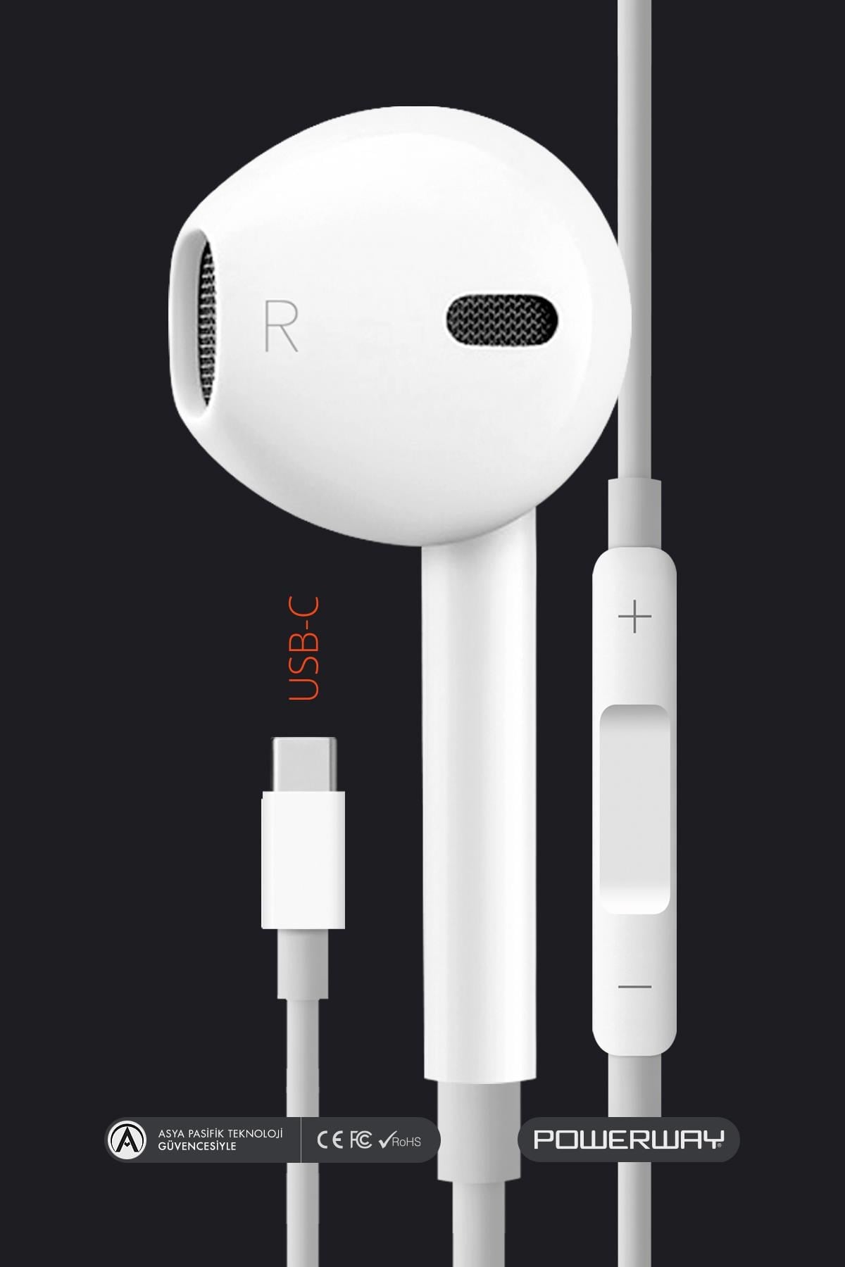 Powerway EardPod iPhone 15 Type-C Kulaklık Usb-C Tüm Cihazlar İle Uyumlu