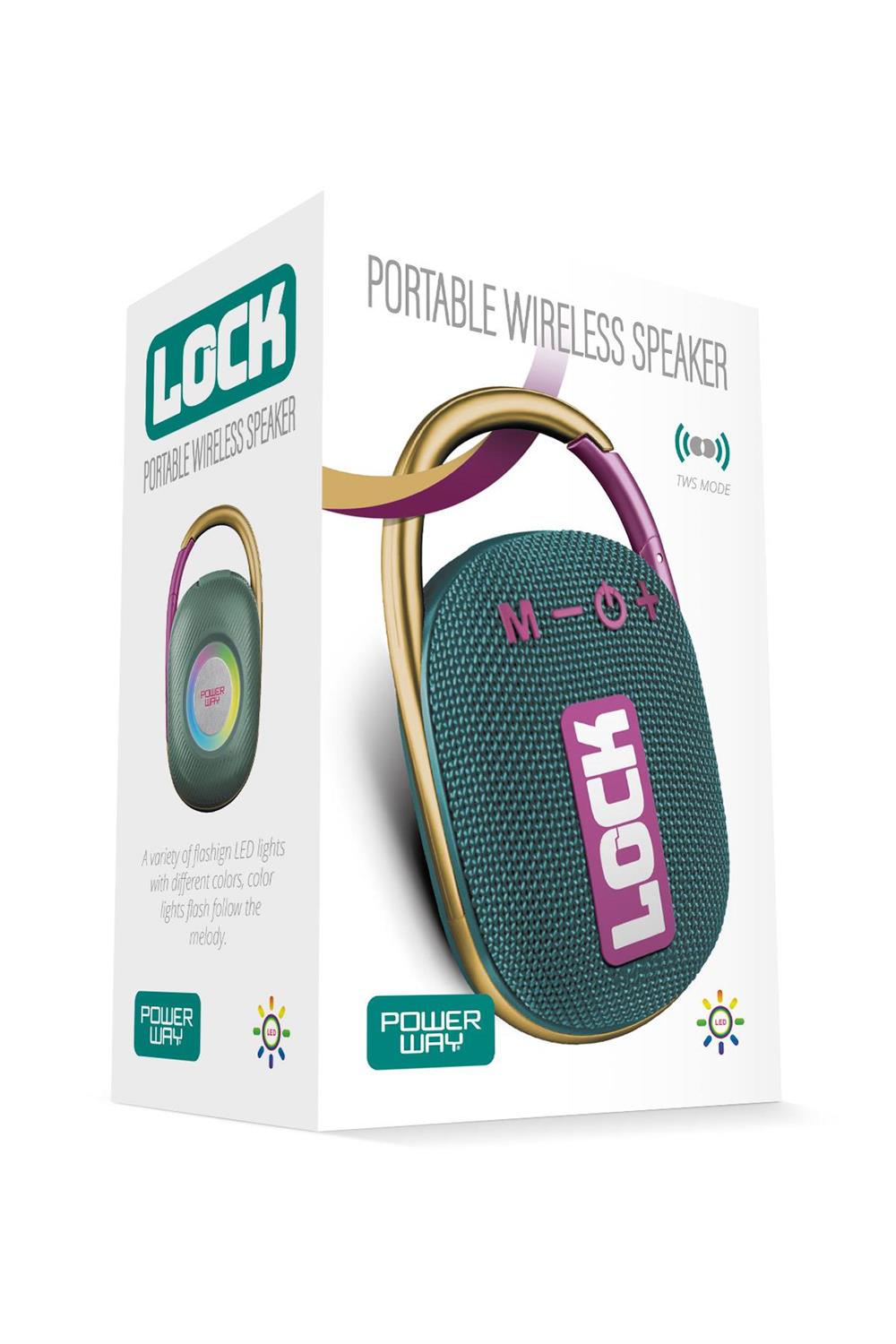 Powerway Lock Yeşil Taşınabilir Bluetooth Hoparlör Kilit Özellikli Yüksek Ses Gücü