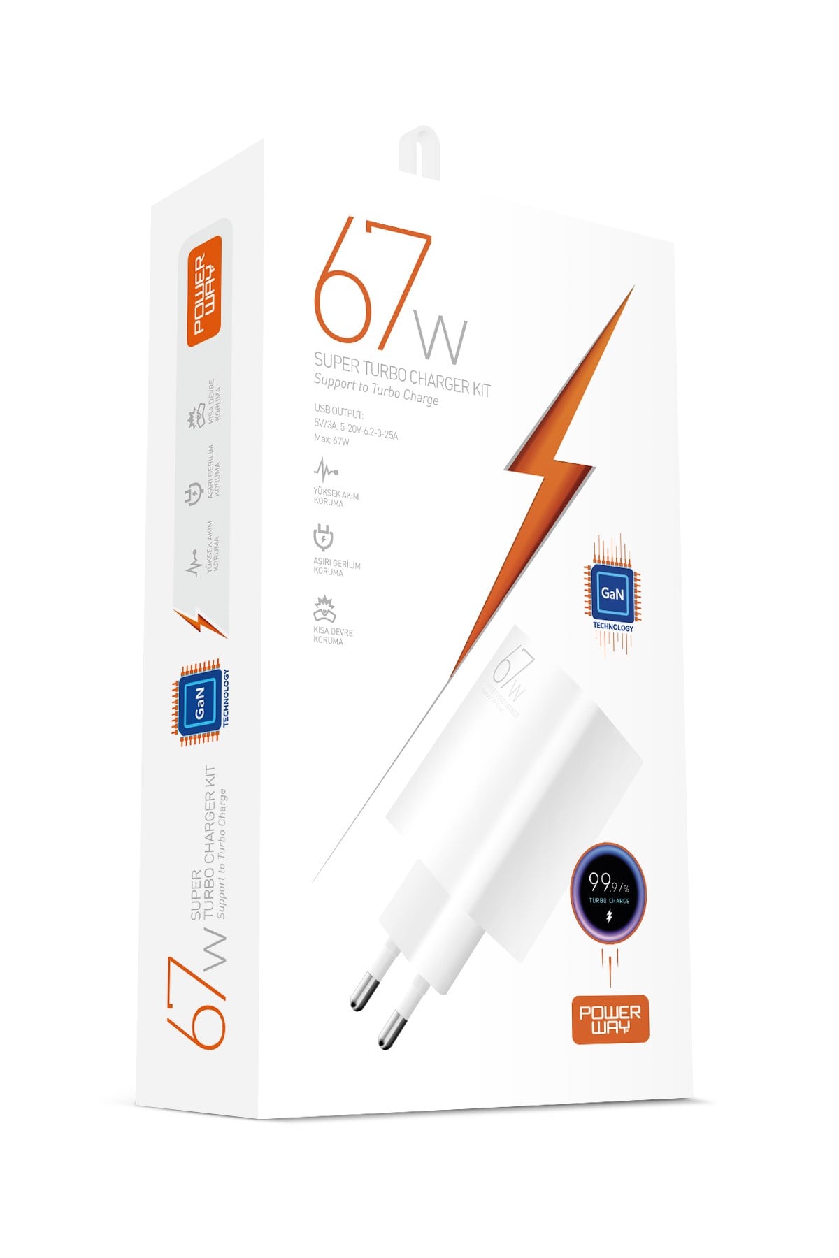 Powerway M67 Süper Turbo 67W Hızlı Şarj Adaptörü Gan Teknoloji Usb Şarj Başlığı Universal Uyumluk
