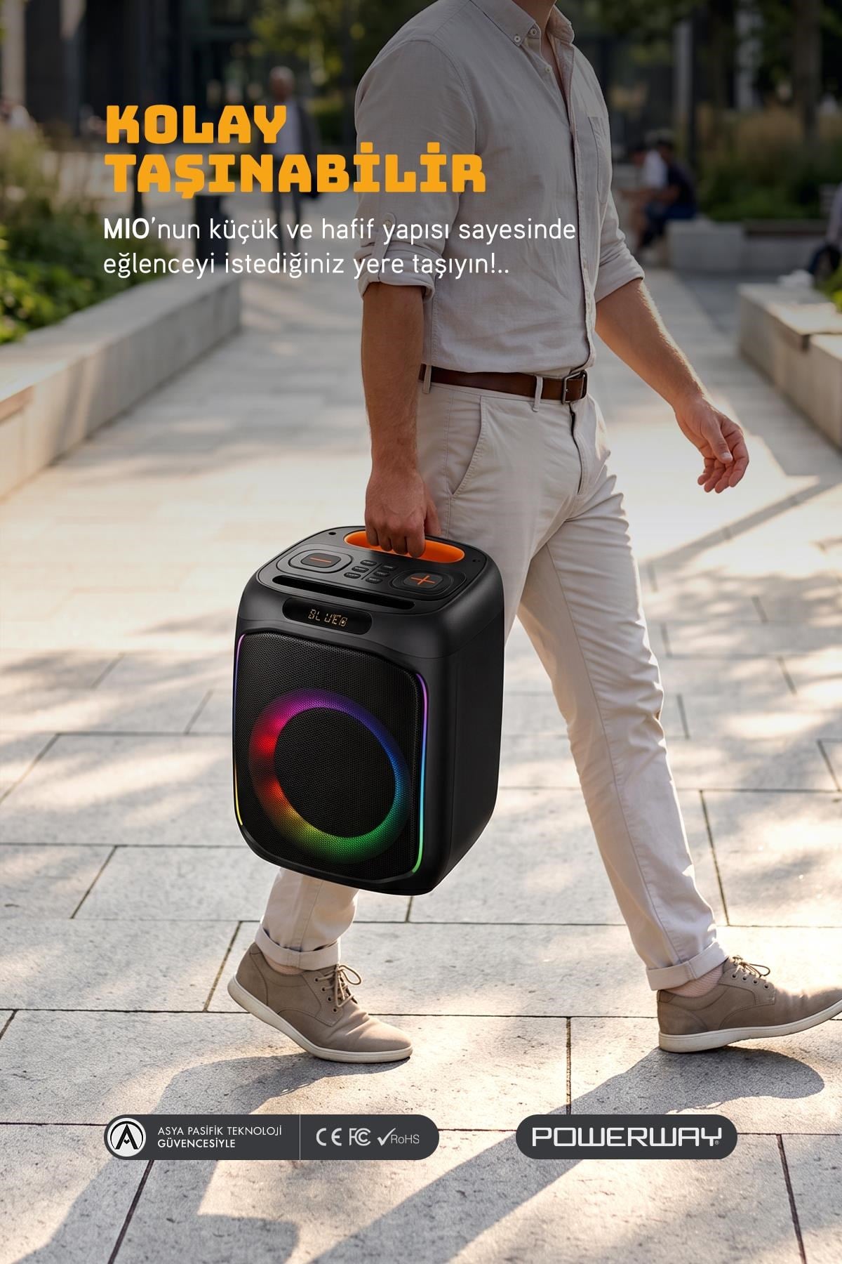 Powerway MIO Taşınabilir Mikrofonlu 40 W Parti Karaoke Kumandalı Bluetooth Hoparlör Led Işıklı