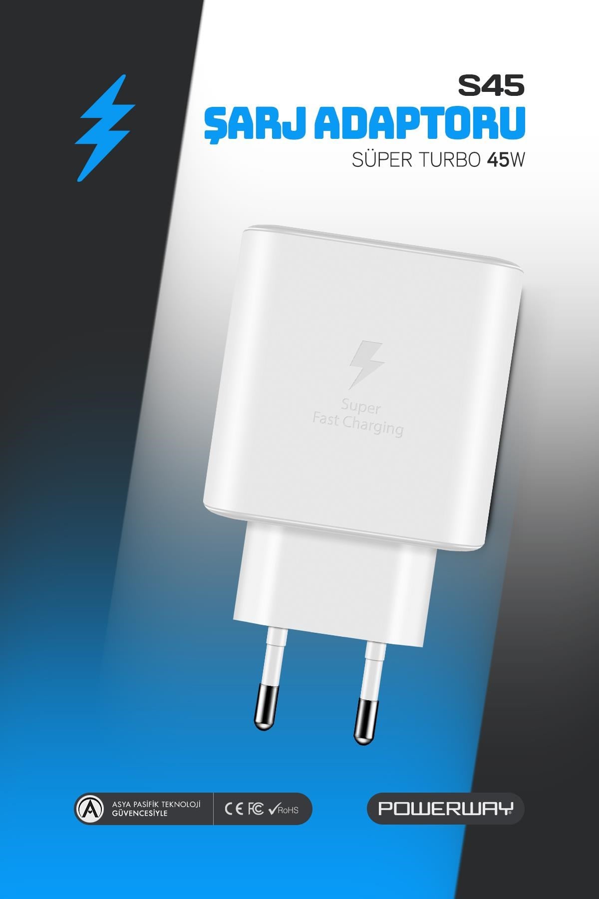Powerway PD 45W Type-C QC 3.0 Süper Hızlı Şarj Aleti S45 Adaptör