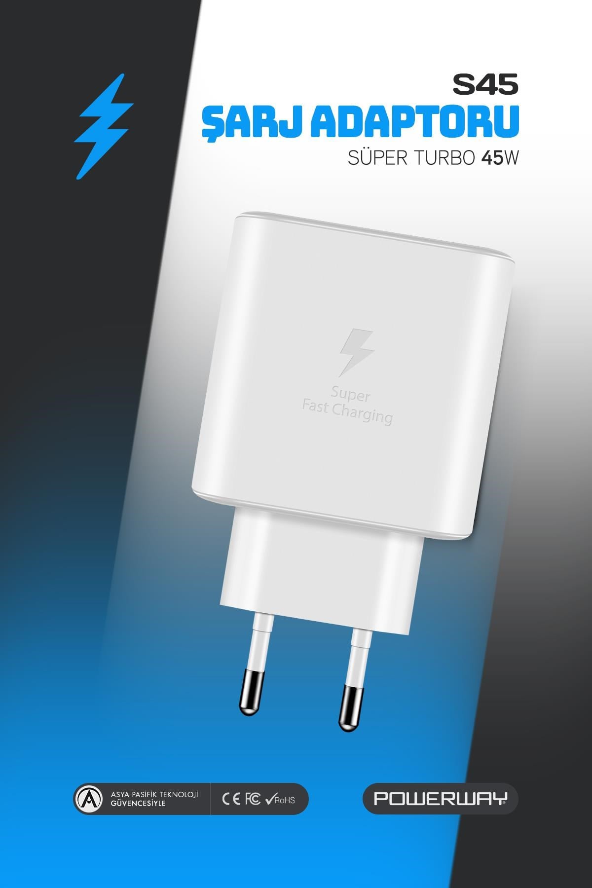 Powerway PD 45W Type-C QC 3.0 Süper Hızlı Şarj Aleti S45 Adaptör