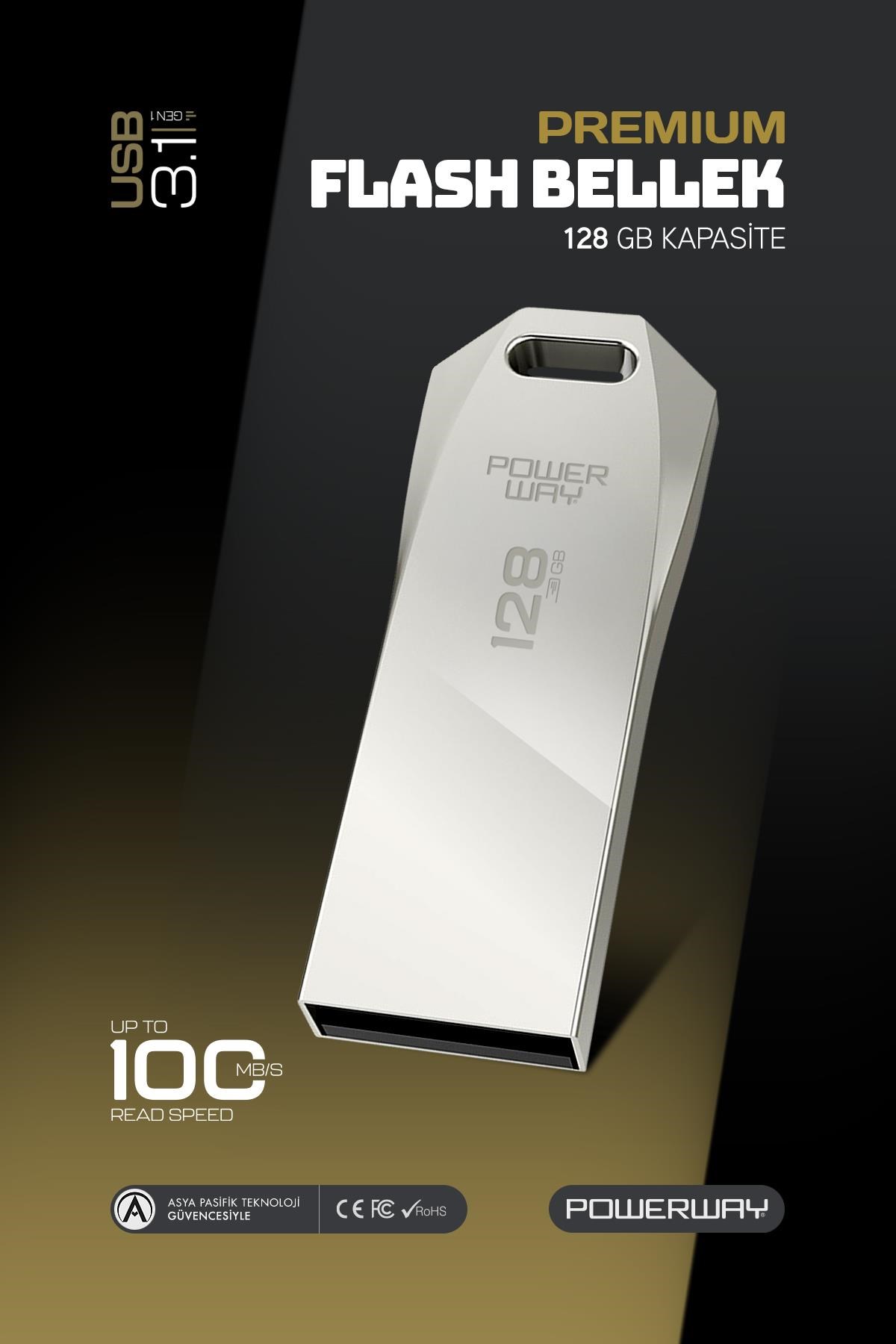 Powerway Premium 128GB USB 3.1 Metal Gövde Ultra Hızlı Flash Bellek Data Traveler