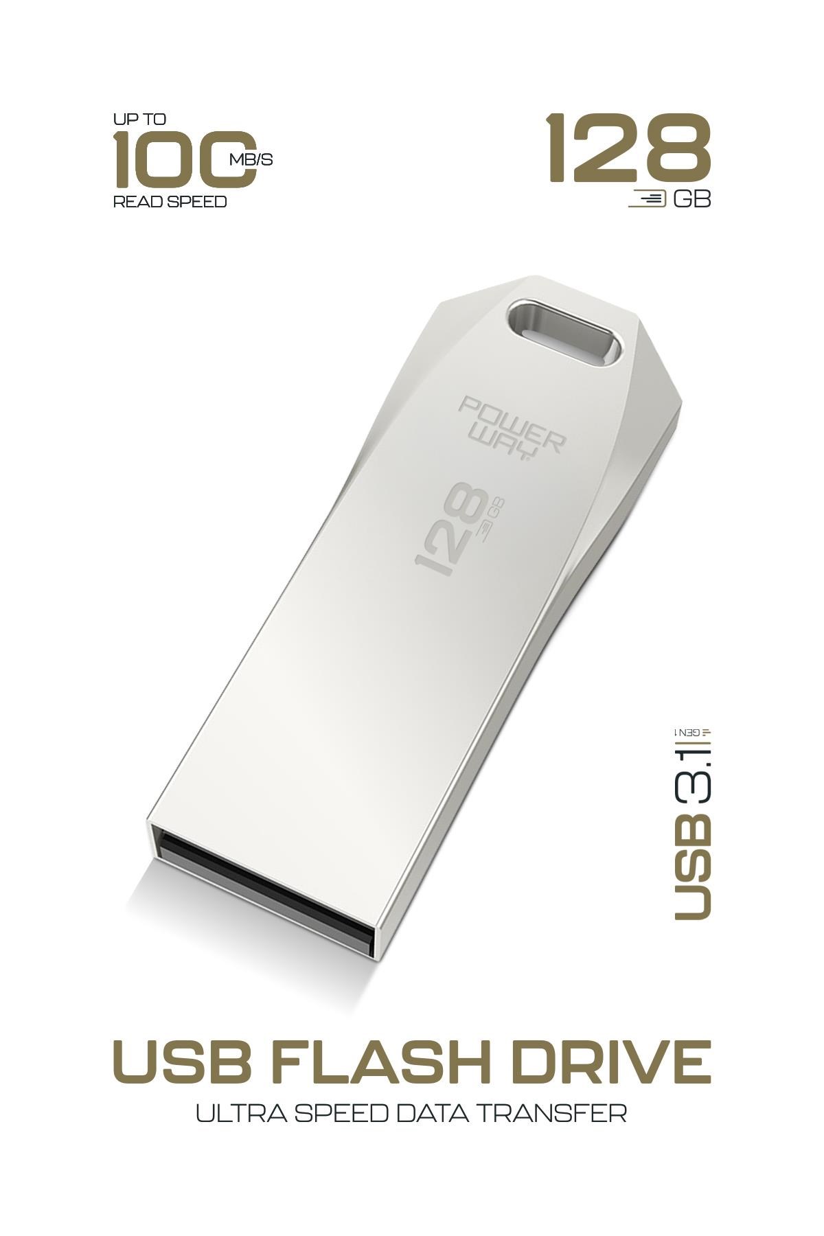 Powerway Premium 128GB USB 3.1 Metal Gövde Ultra Hızlı Flash Bellek Data Traveler
