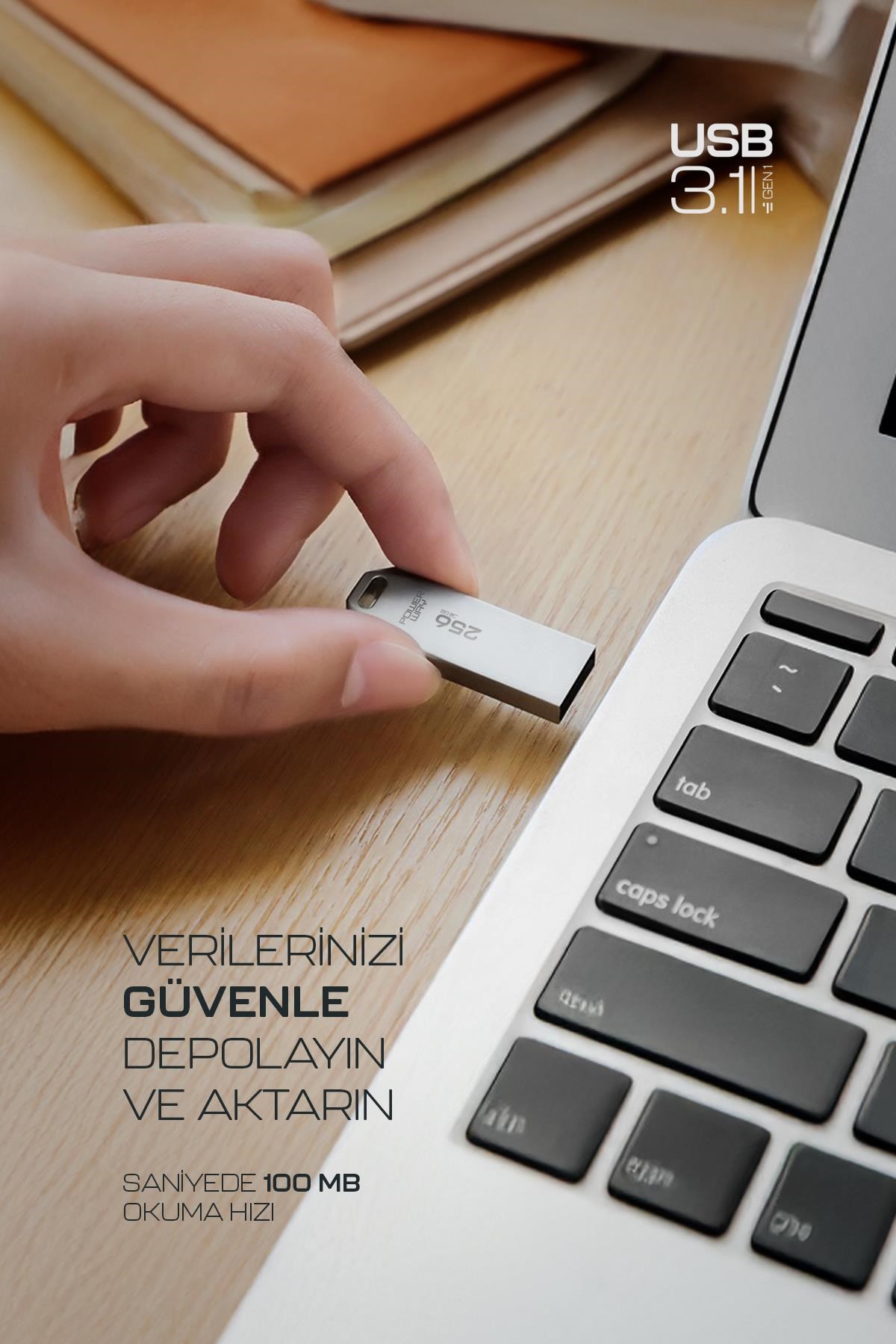 Powerway Premium 256 GB USB 3.1 Metal Gövde Ultra Hızlı Flash Bellek Data Traveler