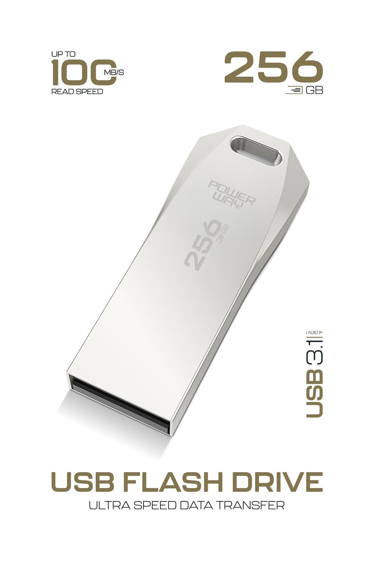 Powerway Premium 256 GB USB 3.1 Metal Gövde Ultra Hızlı Flash Bellek Data Traveler
