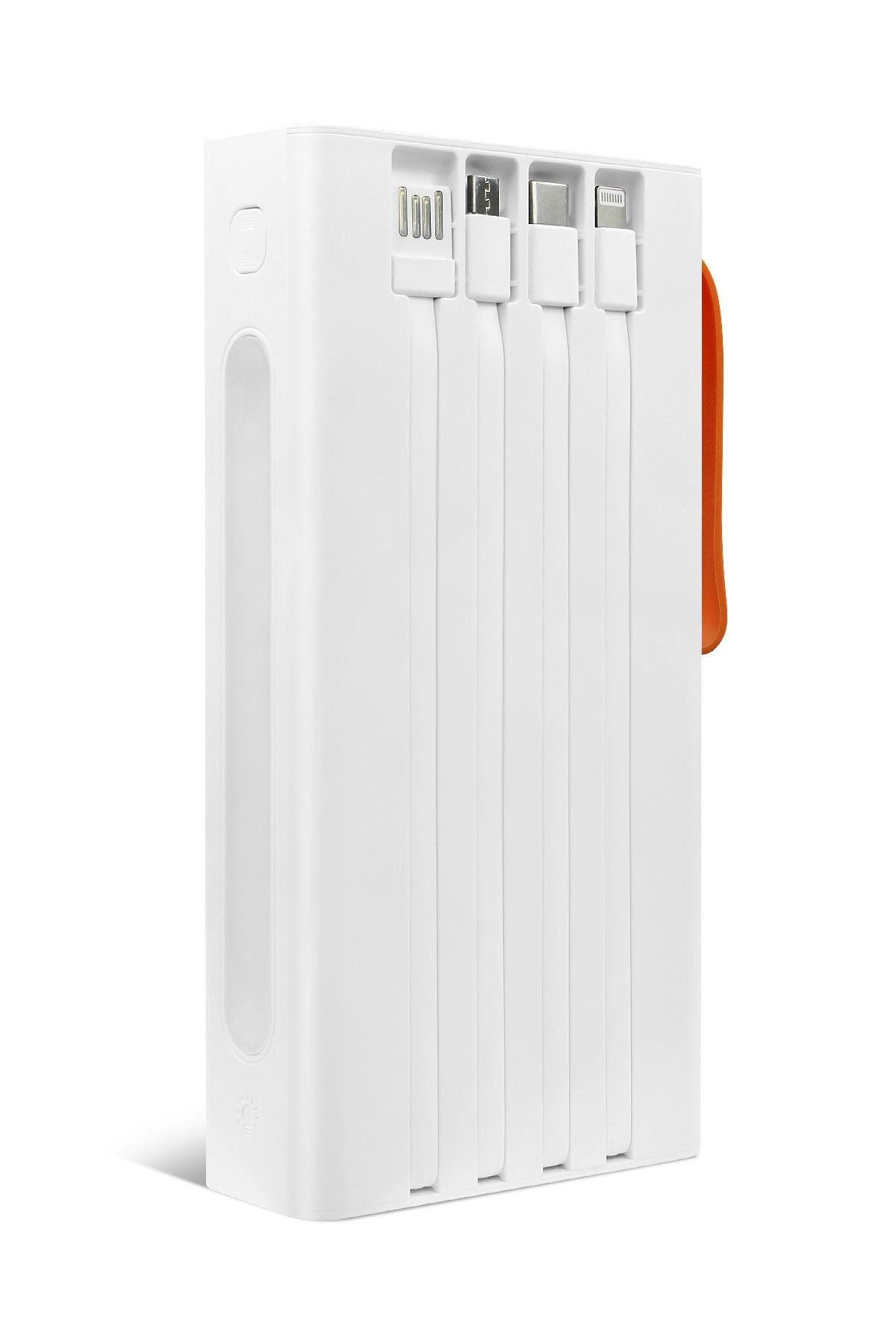 Powerway QC30S Beyaz 30.000 Mah PD 22.5W Dahili Kablolu Hızlı Şarj Led Işıklı Powerbank